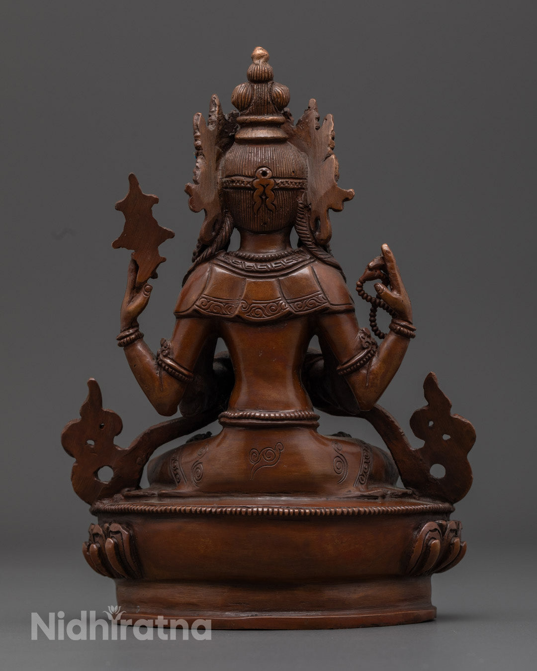 Oxidized Copper Chenrezig Statue | Traditional Buddhist Art