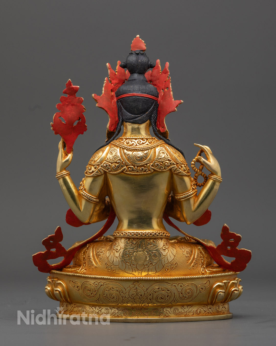 24K Gold Chenrezig Statue | Avalokiteshvara Hand-Carved Statue