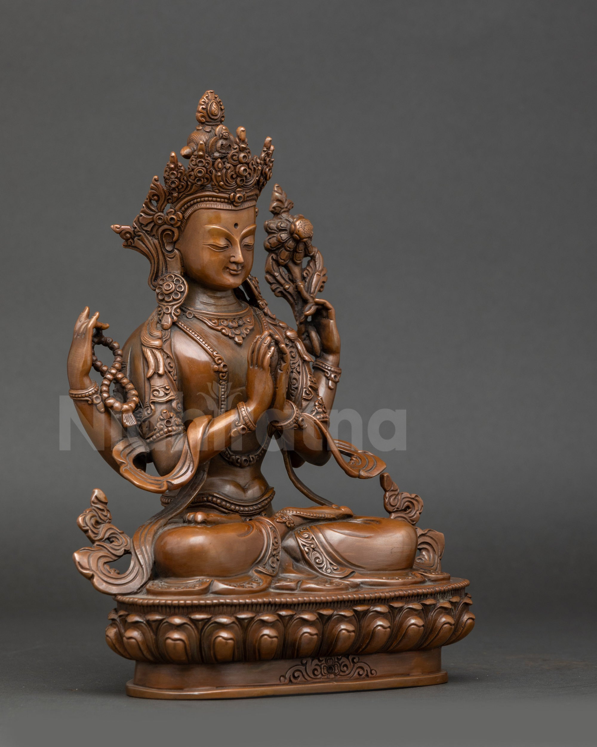 Chenrezig seated statue premium copper Patan Nepal craftsmanship