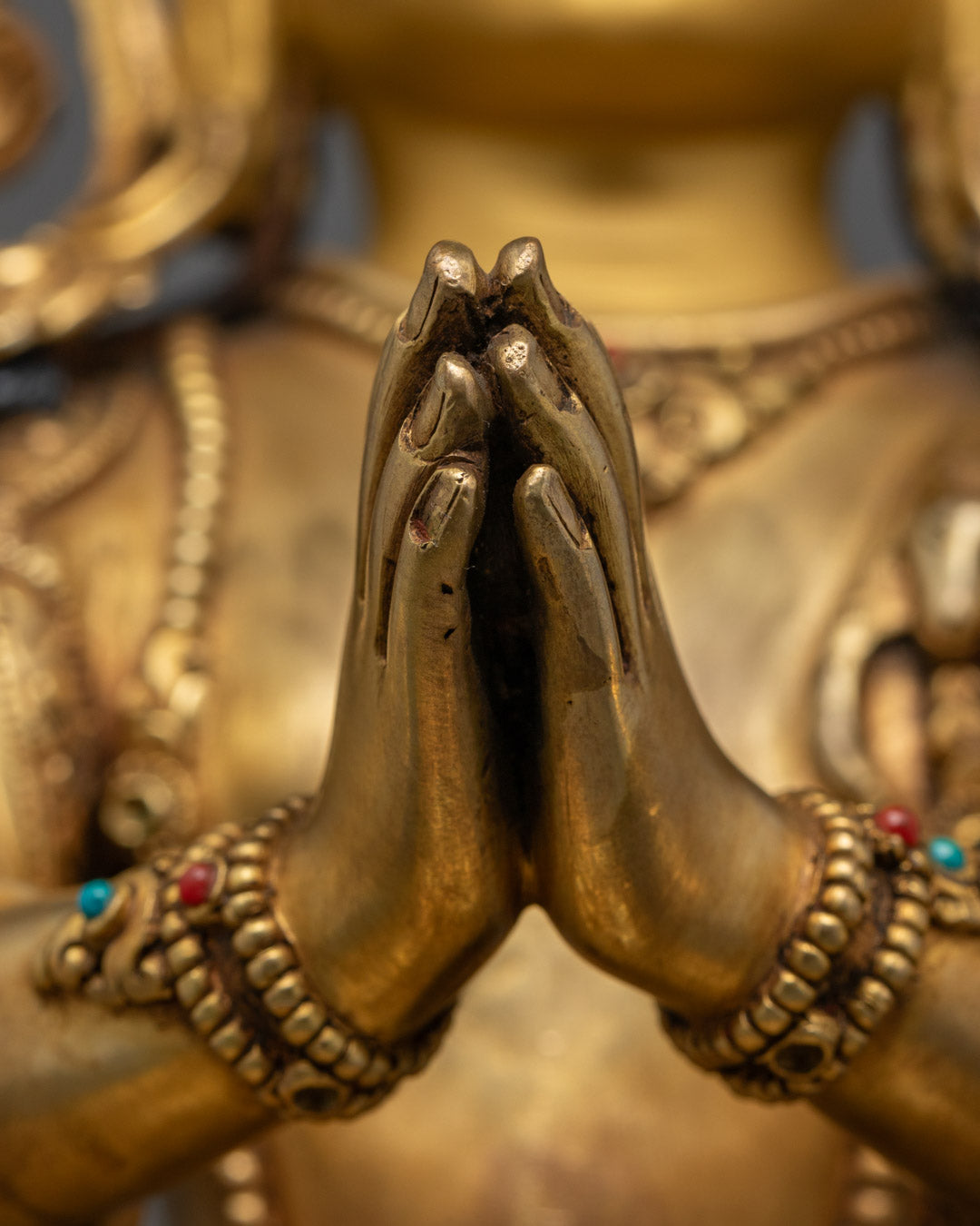 Handcrafted Chenrezig Statue in 24k Gold Gilded Copper