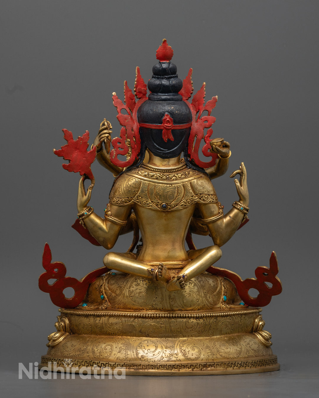 Handcrafted Chenrezig Statue in 24k Gold Gilded Copper
