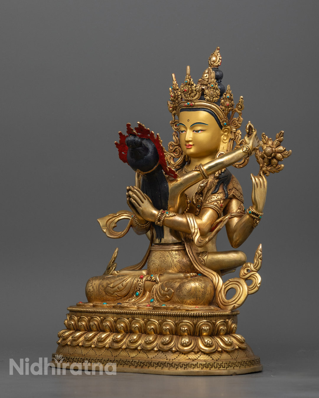 Handcrafted Chenrezig Statue in 24k Gold Gilded Copper