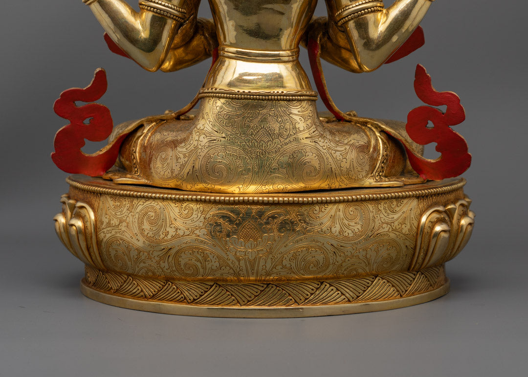 Tibetan Chenrezig Statue | Gold Gilded Copper Sculpture