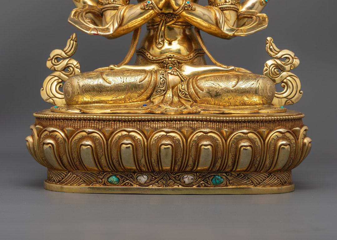 Tibetan Chenrezig Statue | Gold Gilded Copper Sculpture