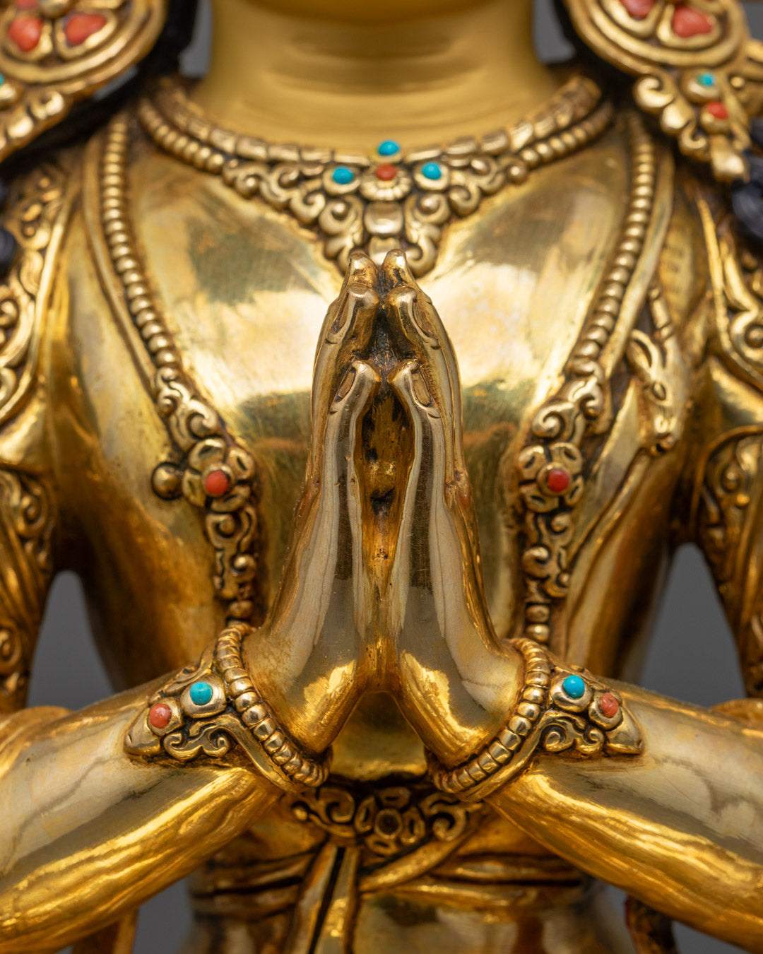 Tibetan Chenrezig Statue | Gold Gilded Copper Sculpture