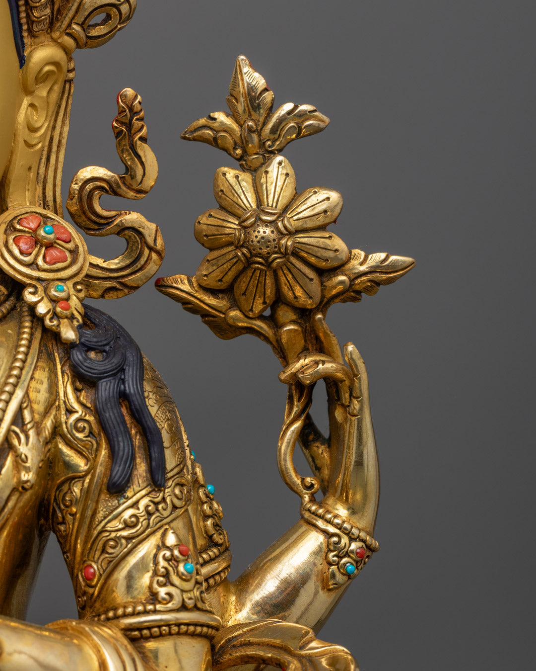Tibetan Chenrezig Statue | Gold Gilded Copper Sculpture
