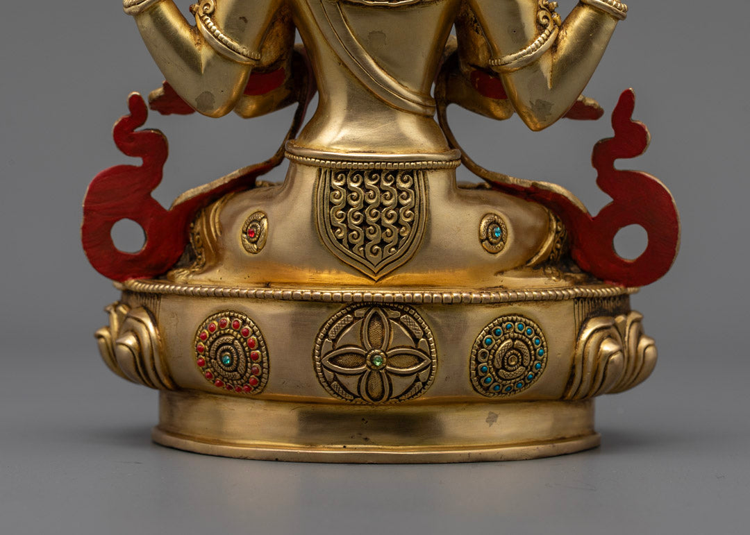 Tibetan Chenrezig Statue | Hand-Carved 24K Gold Avalokiteshvara