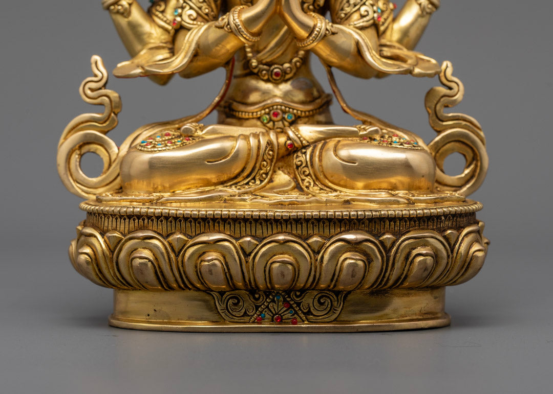Tibetan Chenrezig Statue | Hand-Carved 24K Gold Avalokiteshvara