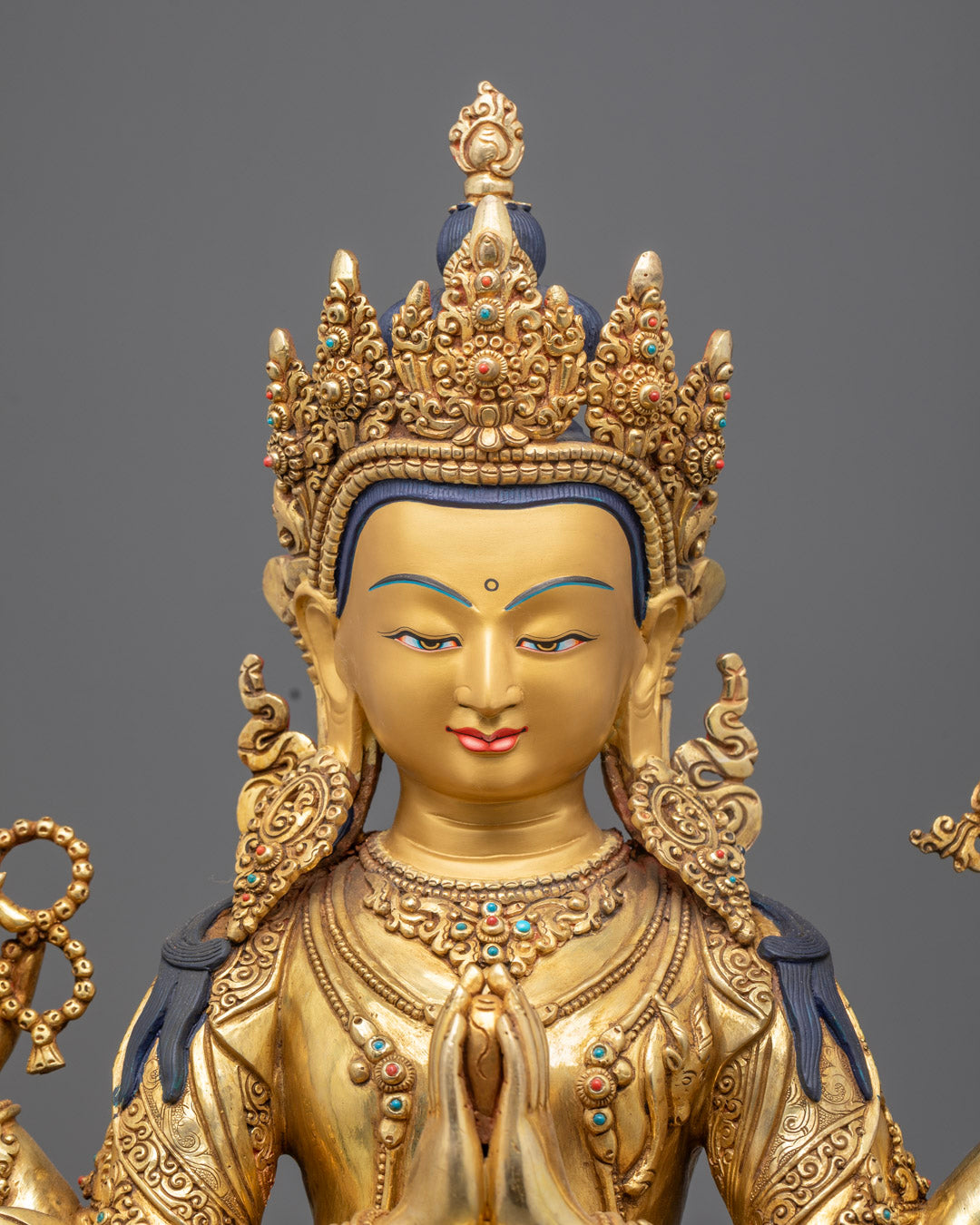 Chenrezig’s Compassionate Expression and Gold-Gilded Ornaments – Avalokiteshvara Bodhisattva Sculpture