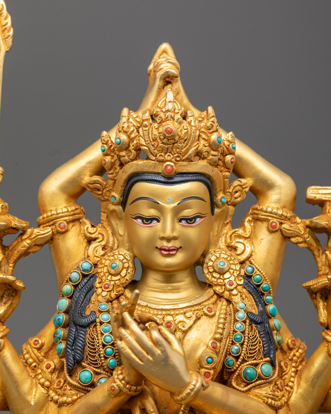 Namasangiti Buddha Face Gilded in 24k Gold with Multi-Color Acrylic Highlights