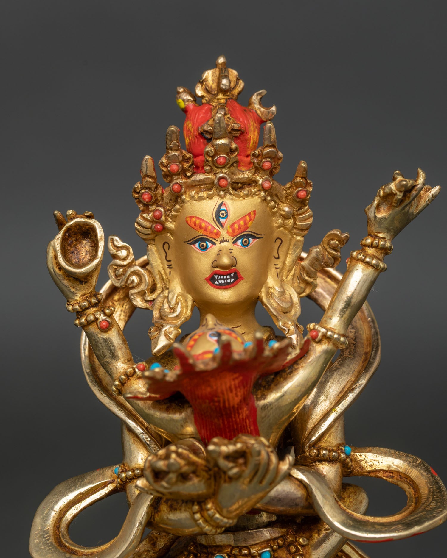 Close up of Chakrasamvara Yab-Yum Statue vajra and bell consort tantric deity Buddhist art