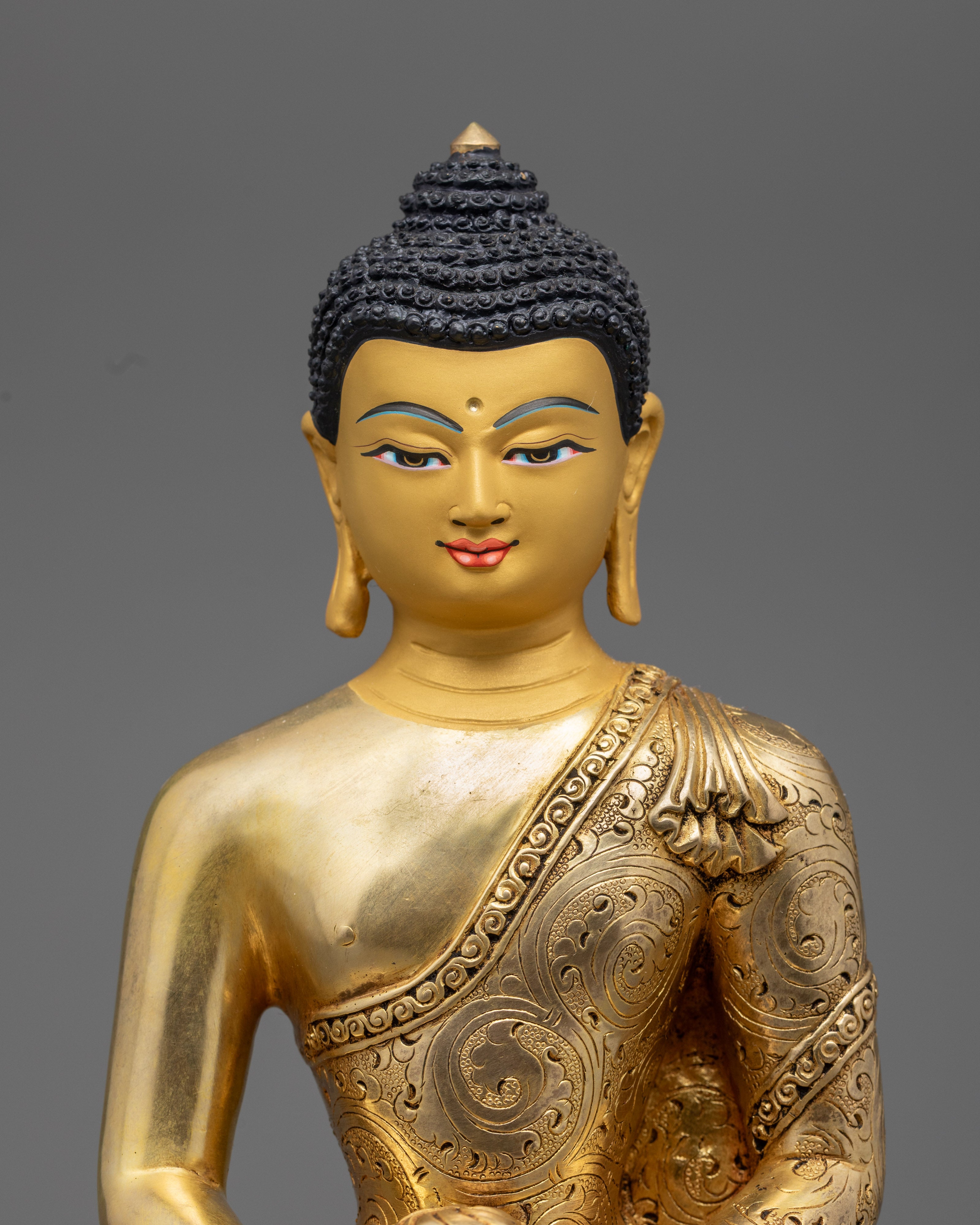 Amitabha Buddha's serene face with intricate Nepalese craftsmanship
