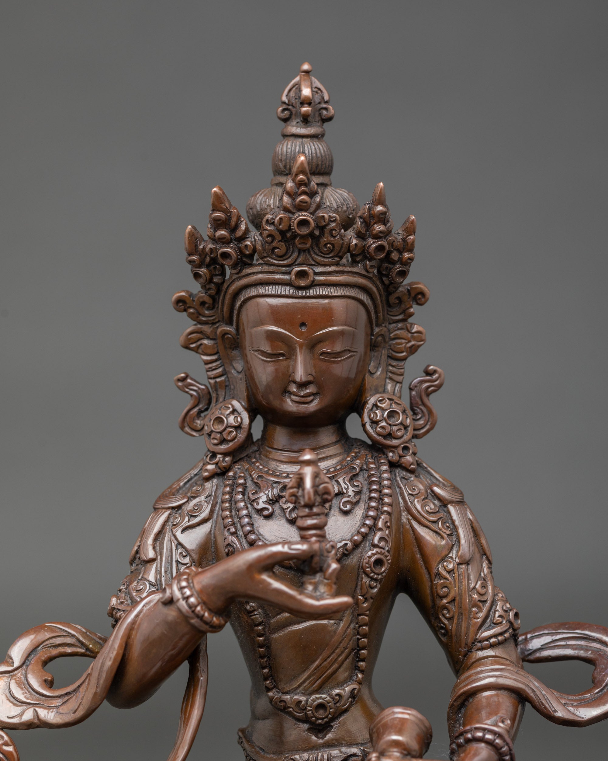 Close-up of Dorje Sempa Buddhist statue showing intricate lost-wax craftsmanship and details