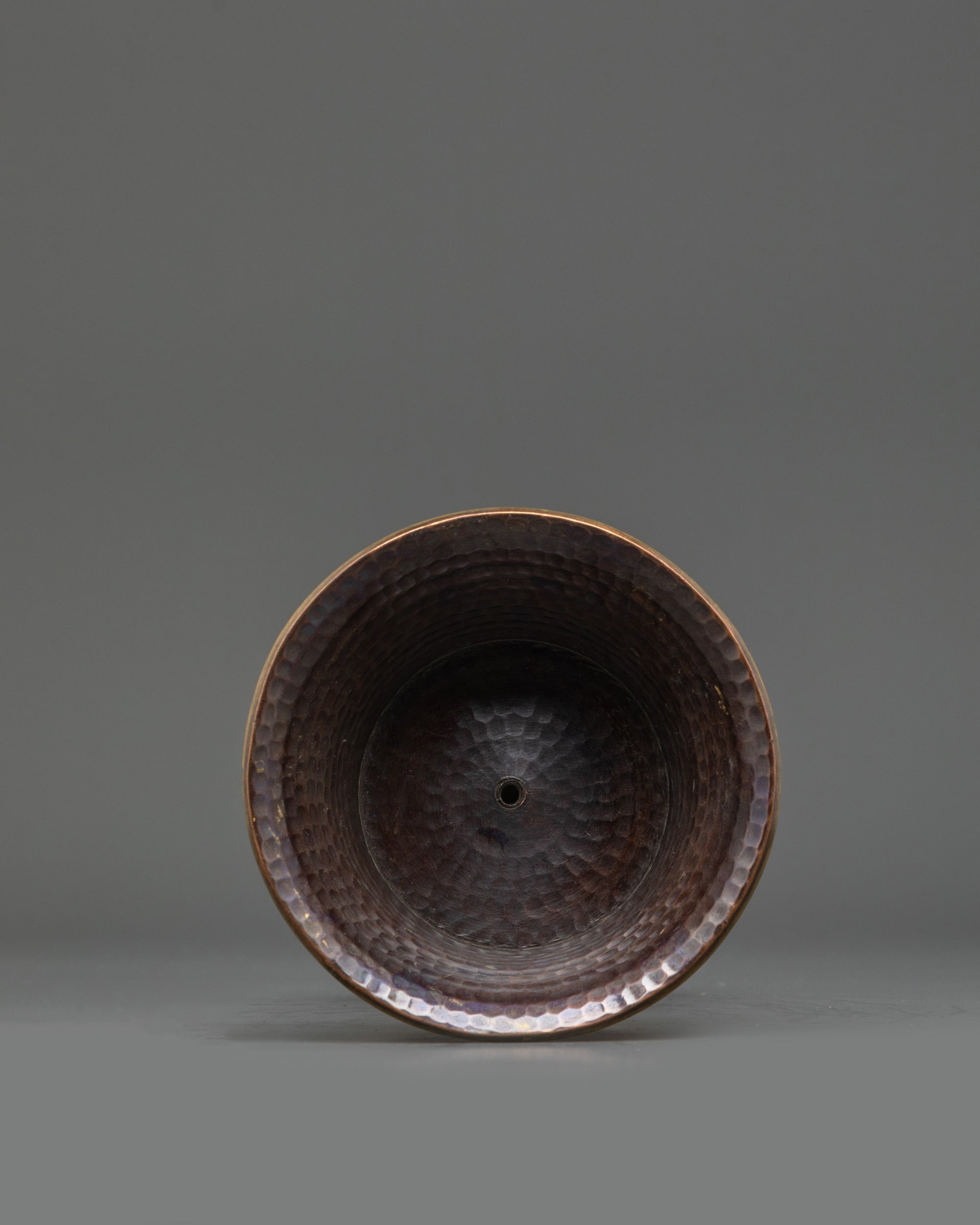 Close-up of ornate Copper Brass Butter Lamp showing detailed Buddhist craftsmanship