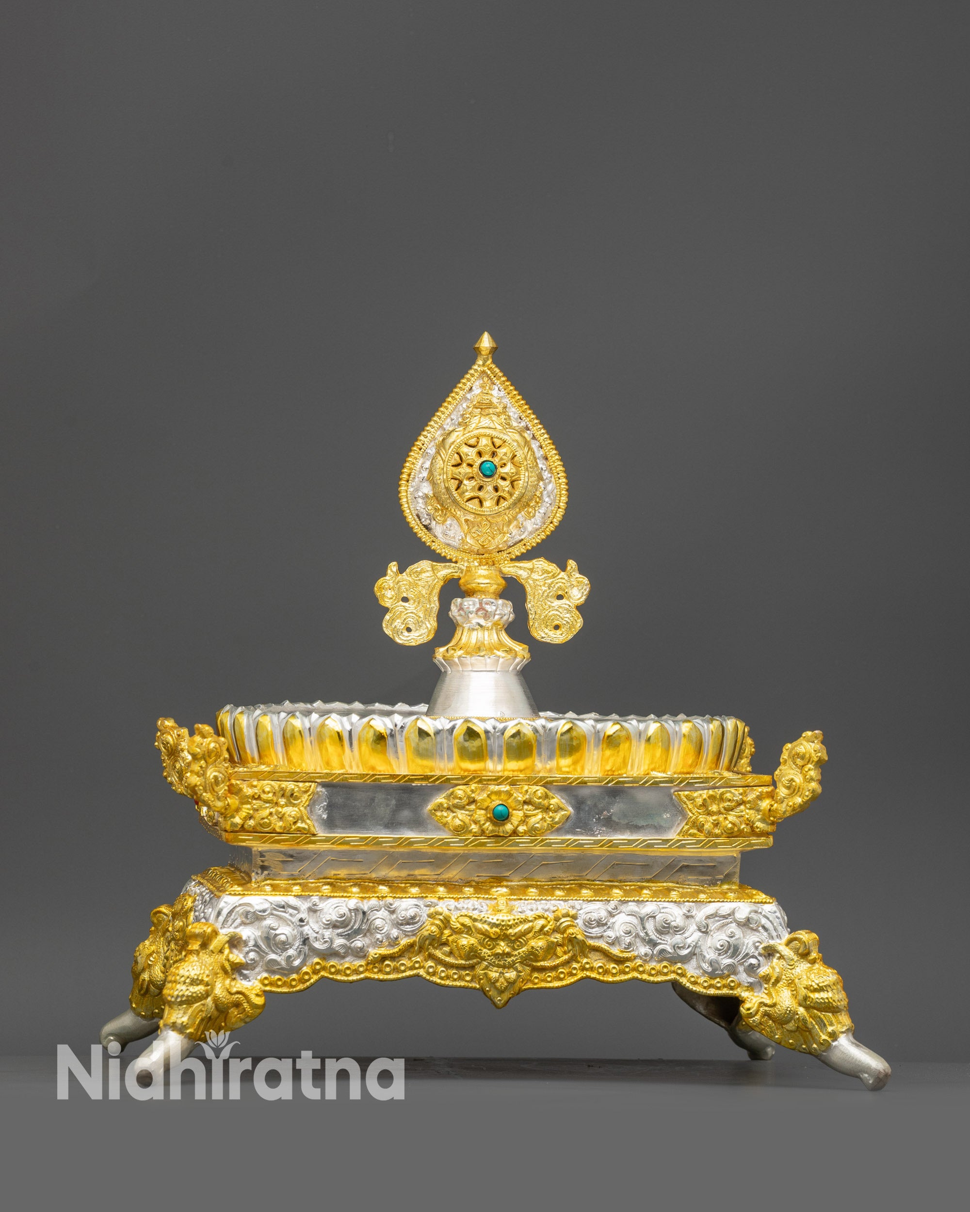 Close up 8" Tibetan Mandala concentric rings with auspicious symbols for altar offerings