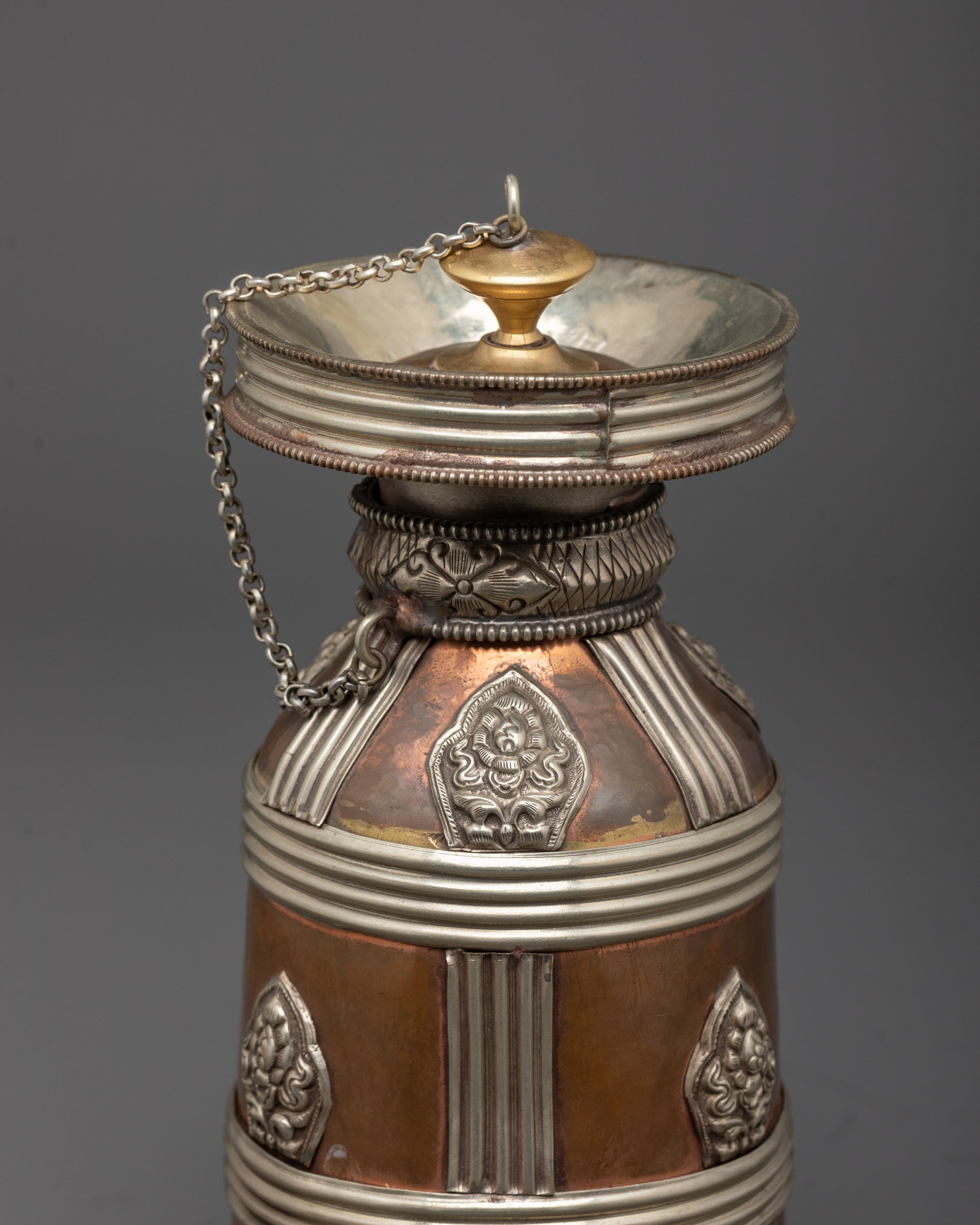 Close up Copper and Silver-Plated Theki Handmade in Nepal