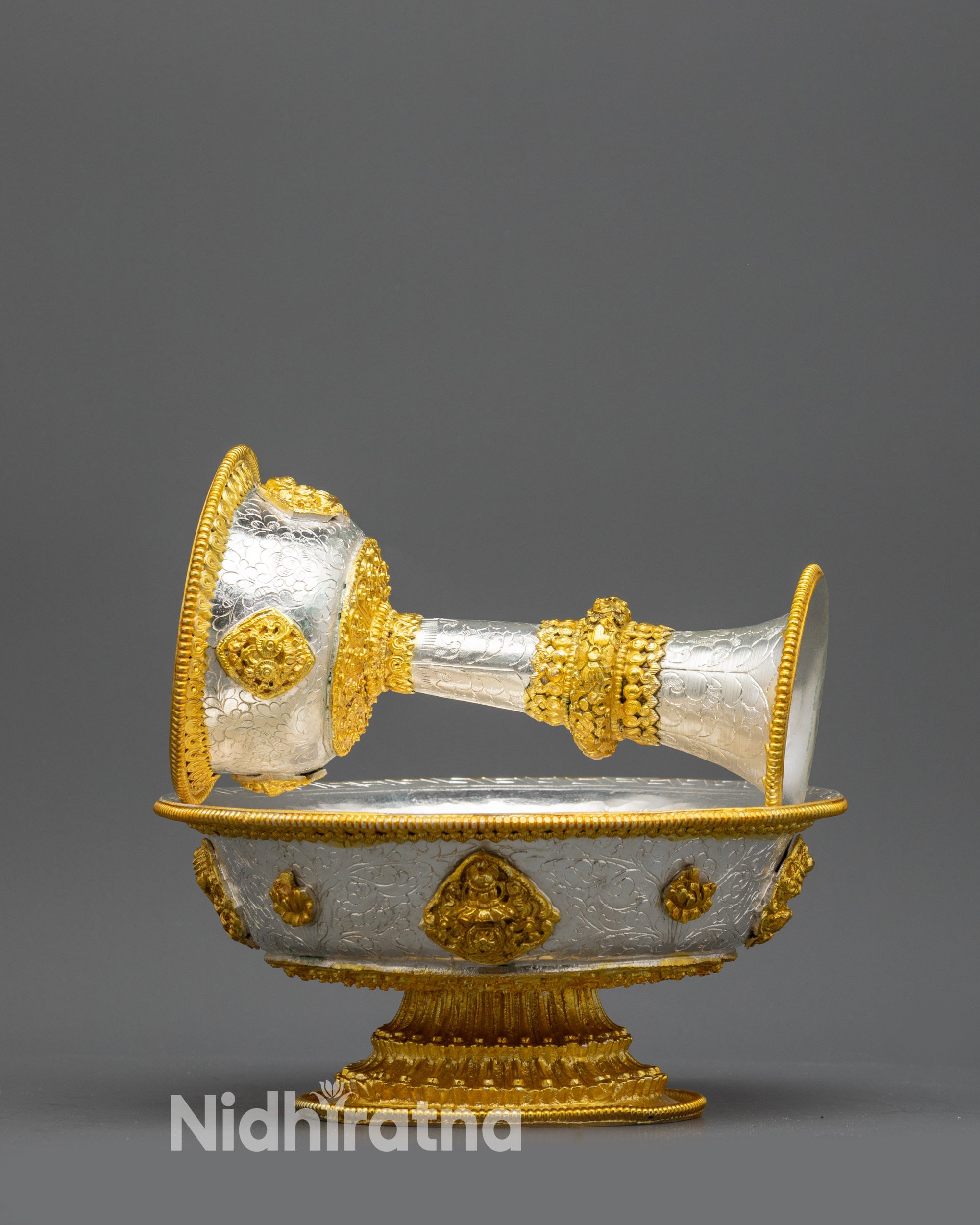 Close up Serkyem Offering showing intricate Himalayan artisan craftsmanship and plating