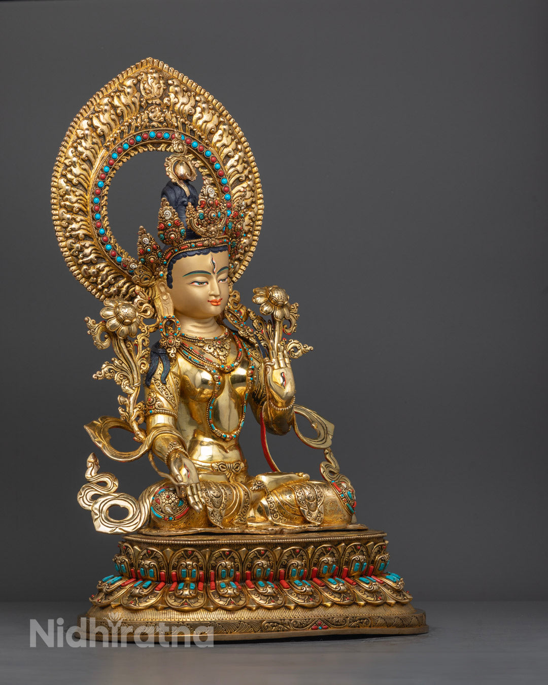 Close up WClose up White Tara face with jeweled crown and hand painted details