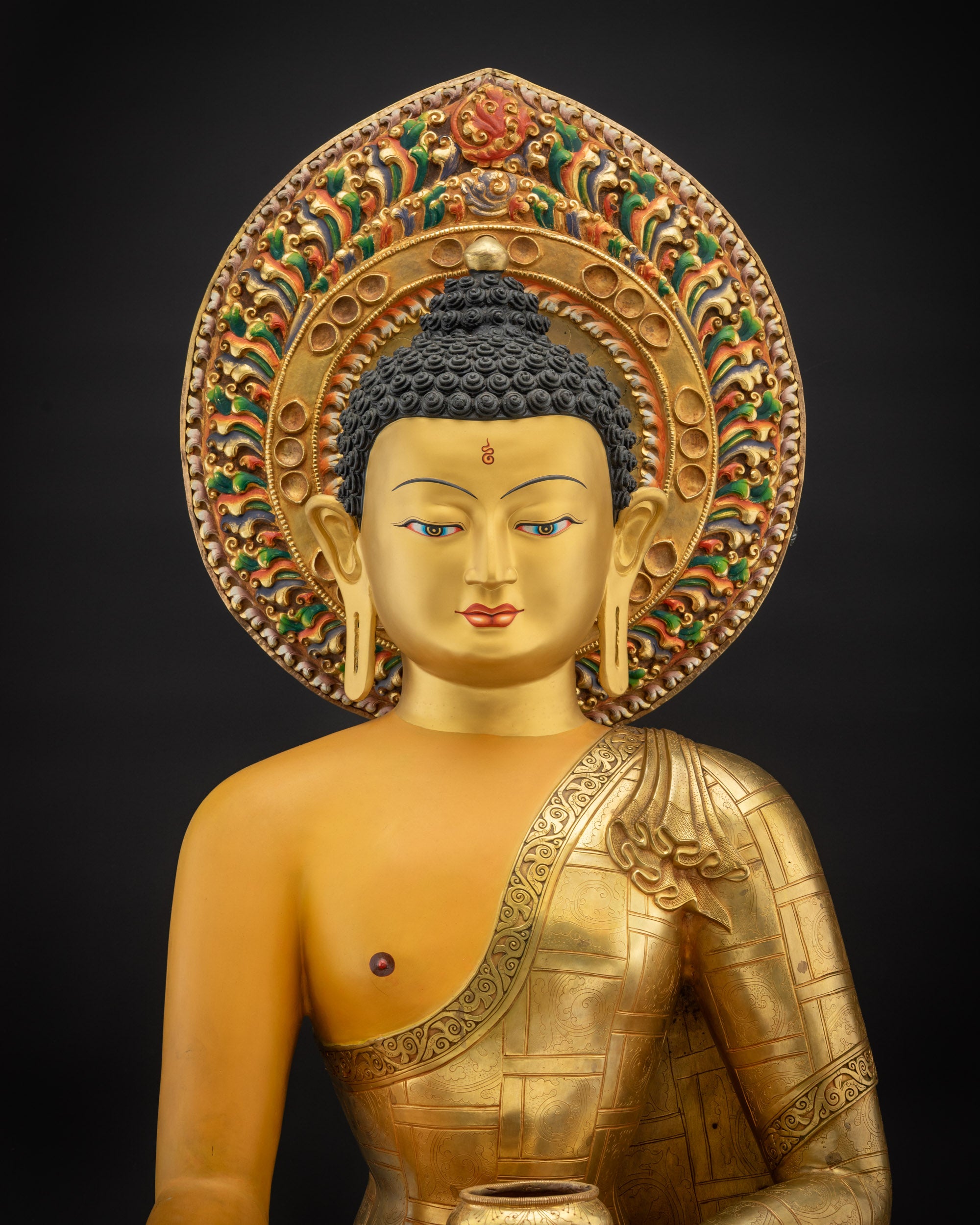 Close up of Shakyamuni Buddha Siddhartha Gautama peaceful face meditation decor