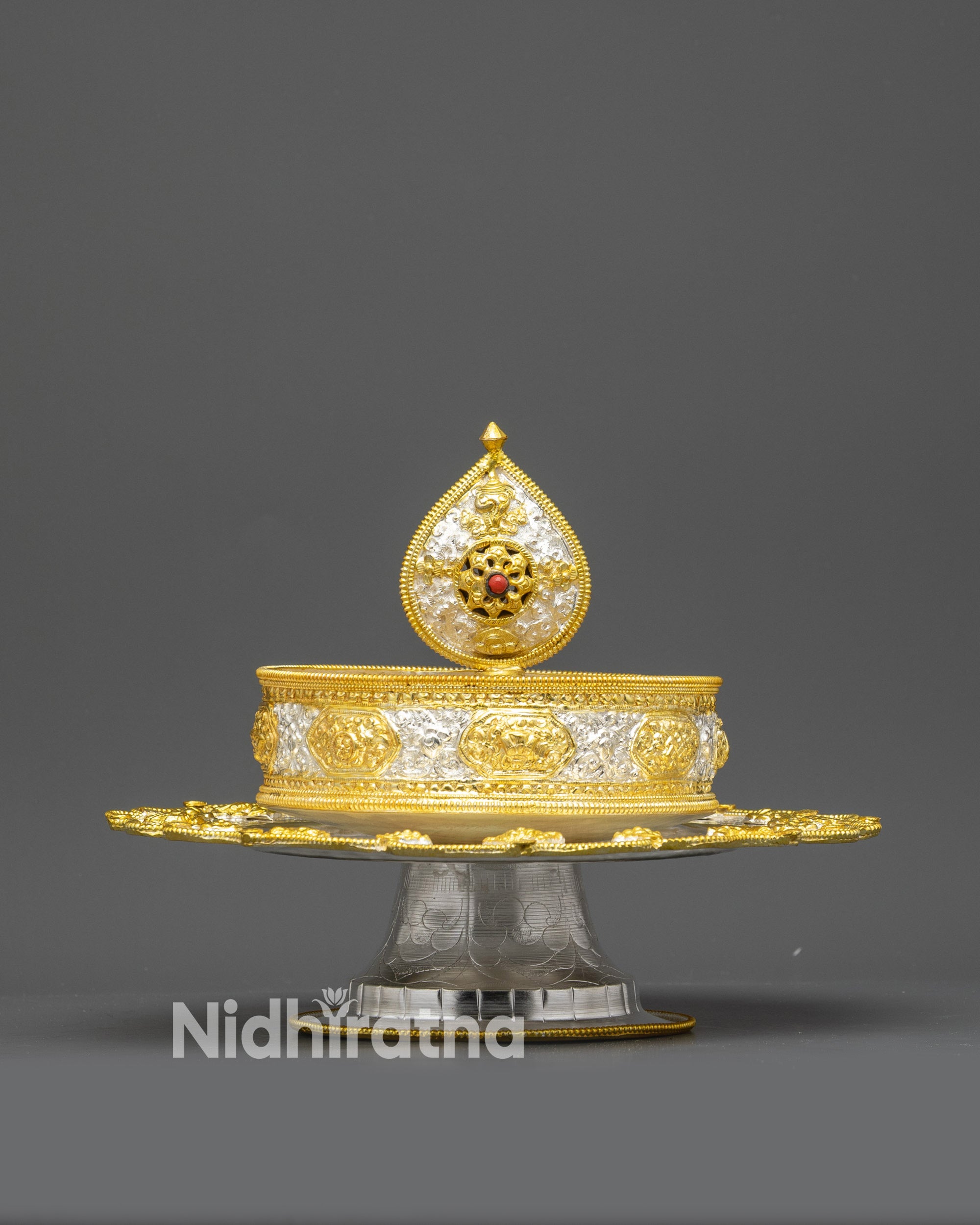 Close up of auspicious symbols on 5" Tibetan Mandala copper rings