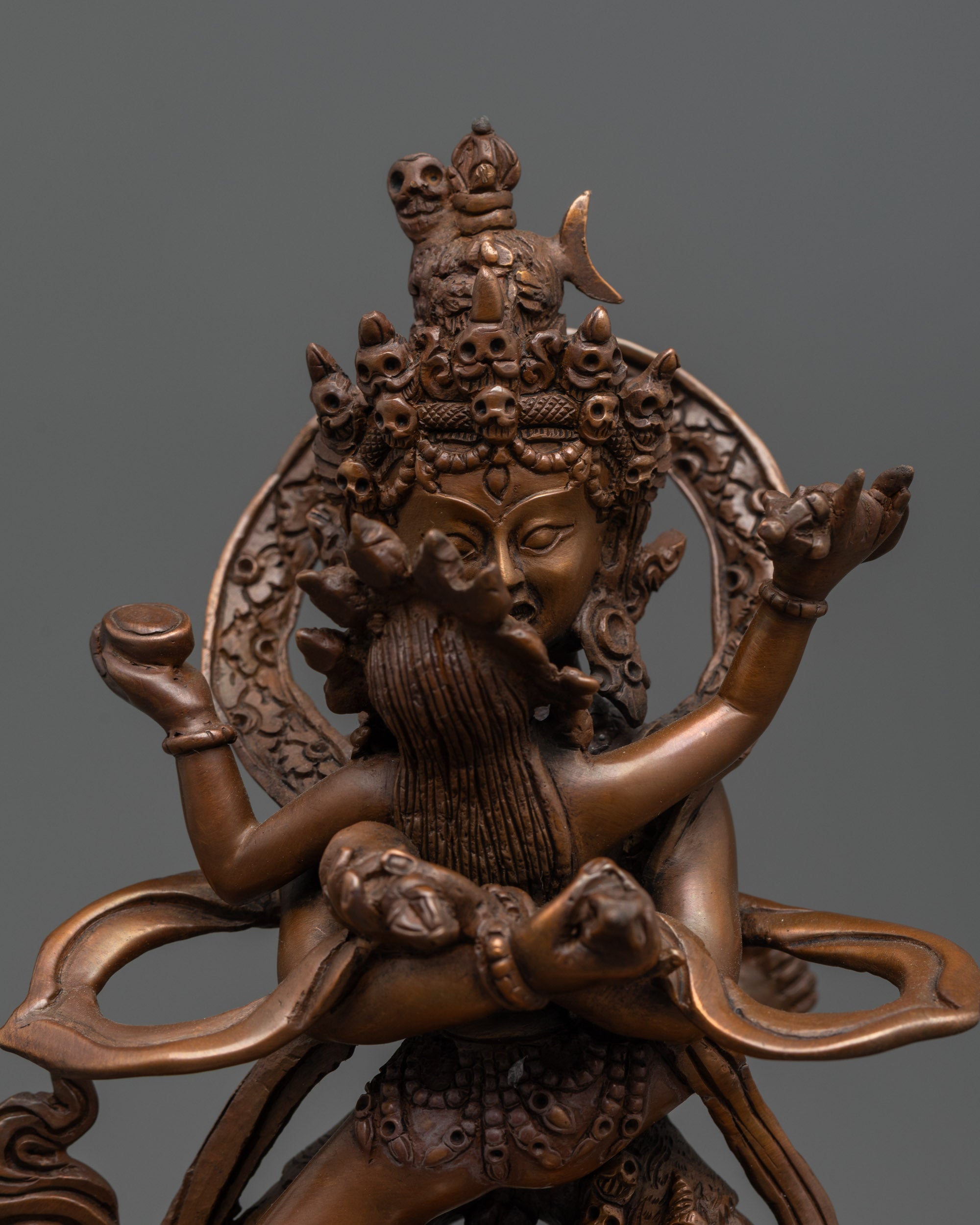 Close up of intricate carvings on Chakrasamvara Consort Statue