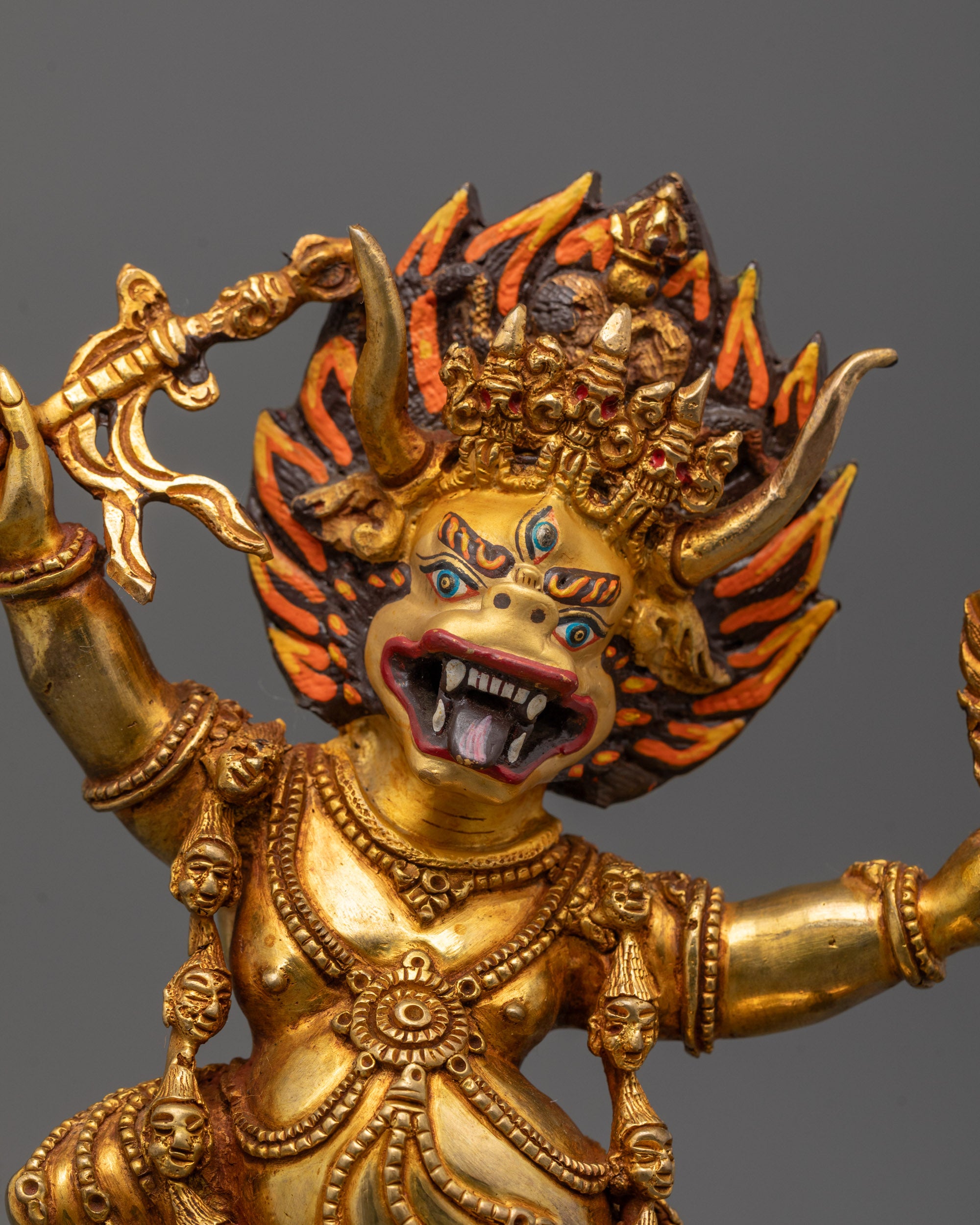 Close view of Fierce wrathful Face Yamantaka Sculpture