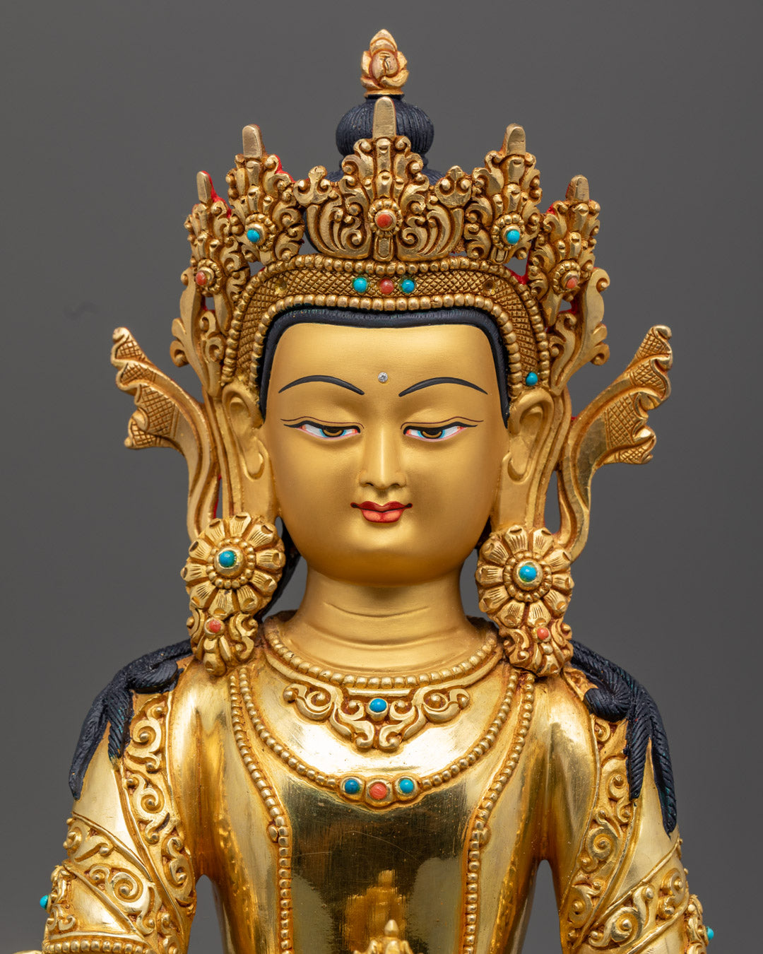 Hand-Carved Mitrugpa Statue | 24K Gold Gilded Copper from Nepal