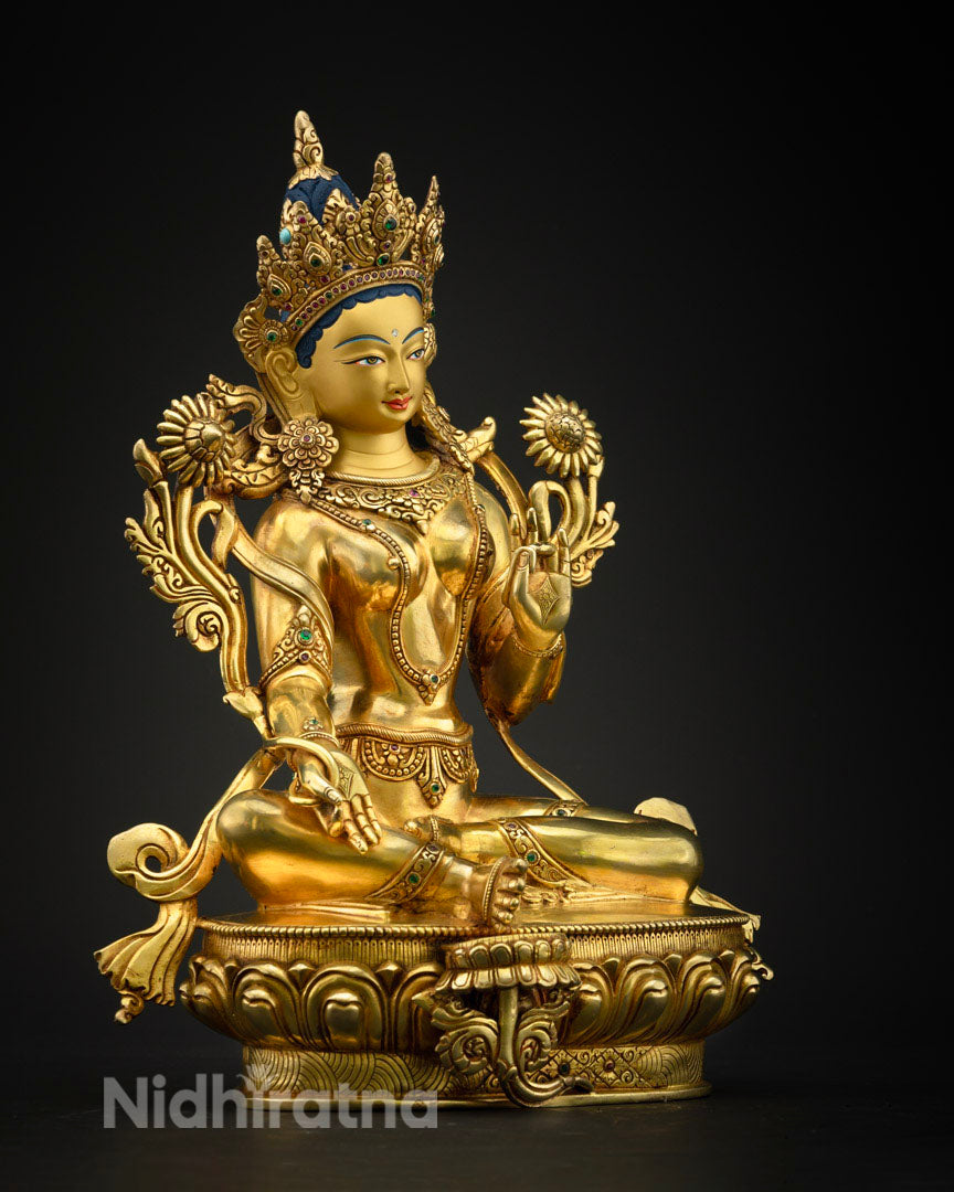 13.8" Green Tara Goddess Statue | Tara Buddha Statue