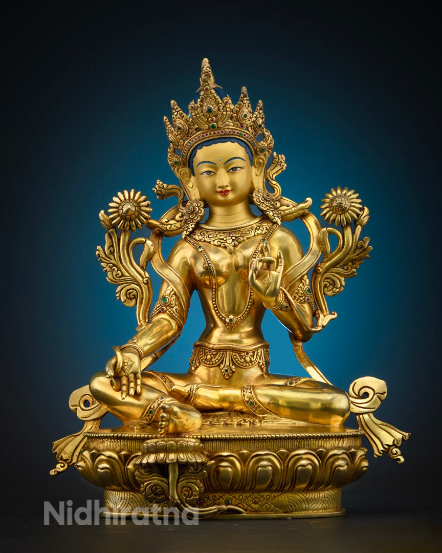 13.8" Green Tara Goddess Statue | Tara Buddha Statue