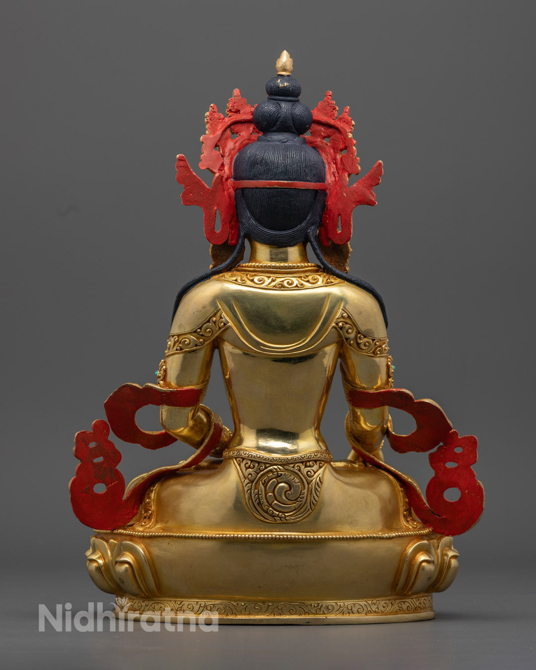 Hand-Carved Mitrugpa Statue | 24K Gold Gilded Copper from Nepal