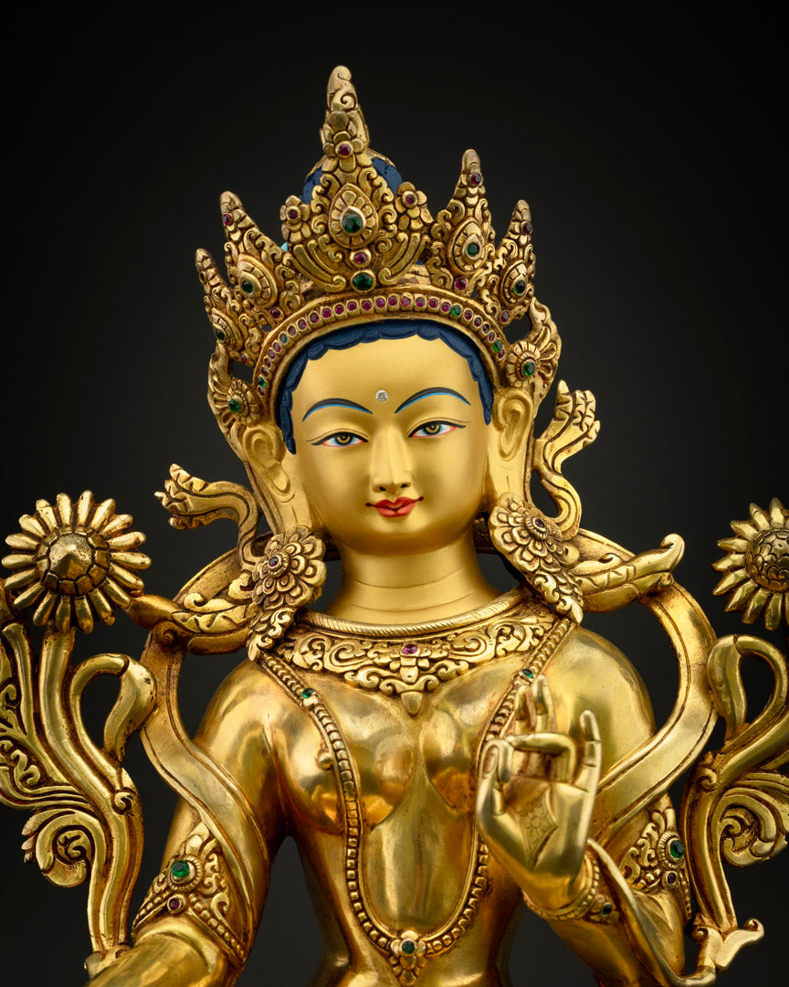 13.8" Green Tara Goddess Statue | Tara Buddha Statue