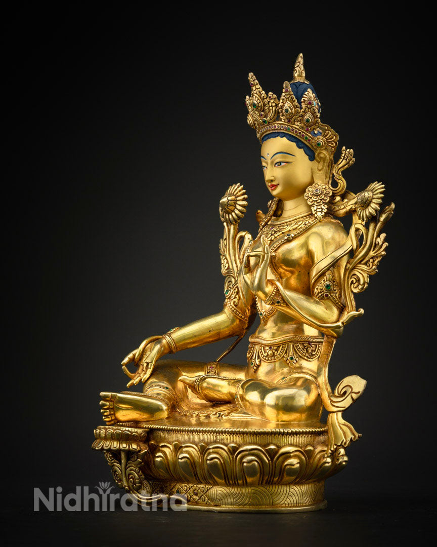 13.8" Green Tara Goddess Statue | Tara Buddha Statue