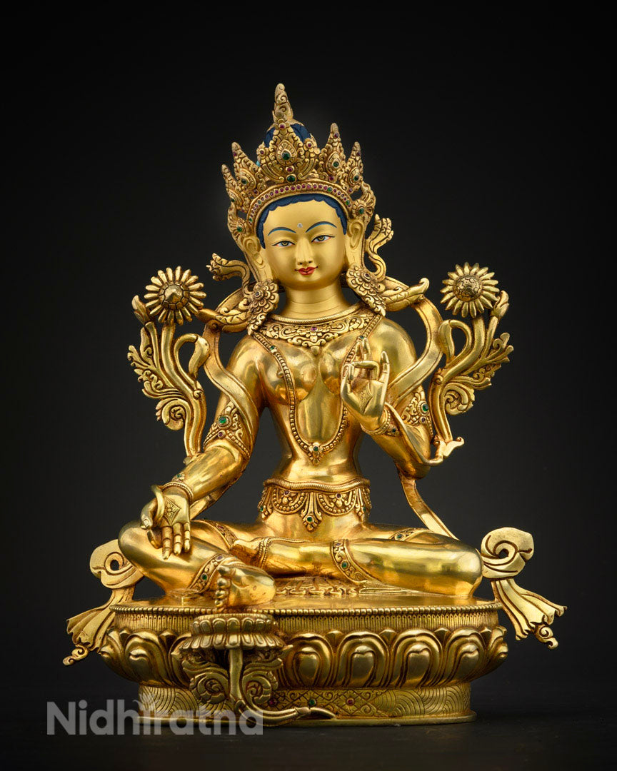 13.8" Green Tara Goddess Statue | Tara Buddha Statue