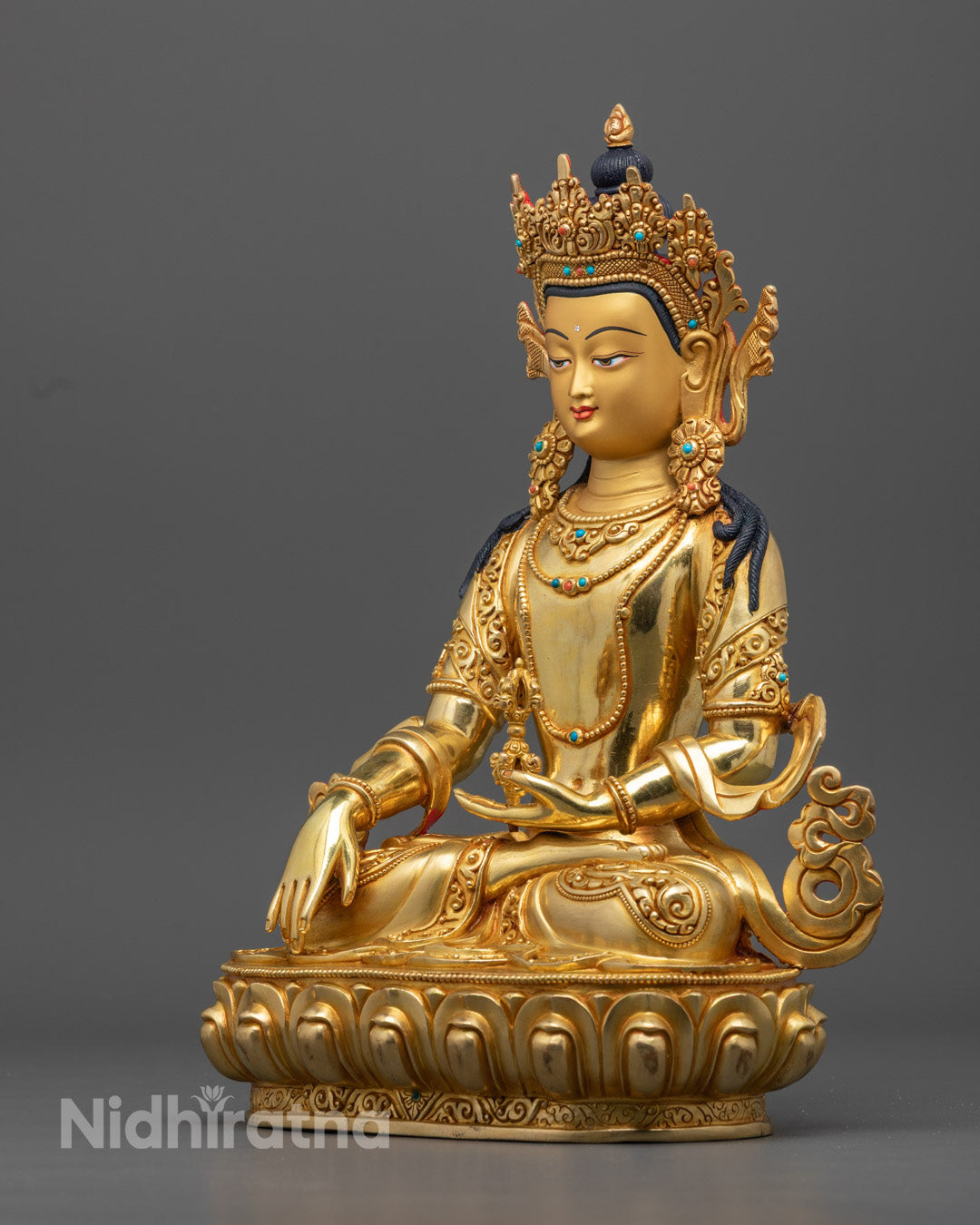 Hand-Carved Mitrugpa Statue | 24K Gold Gilded Copper from Nepal