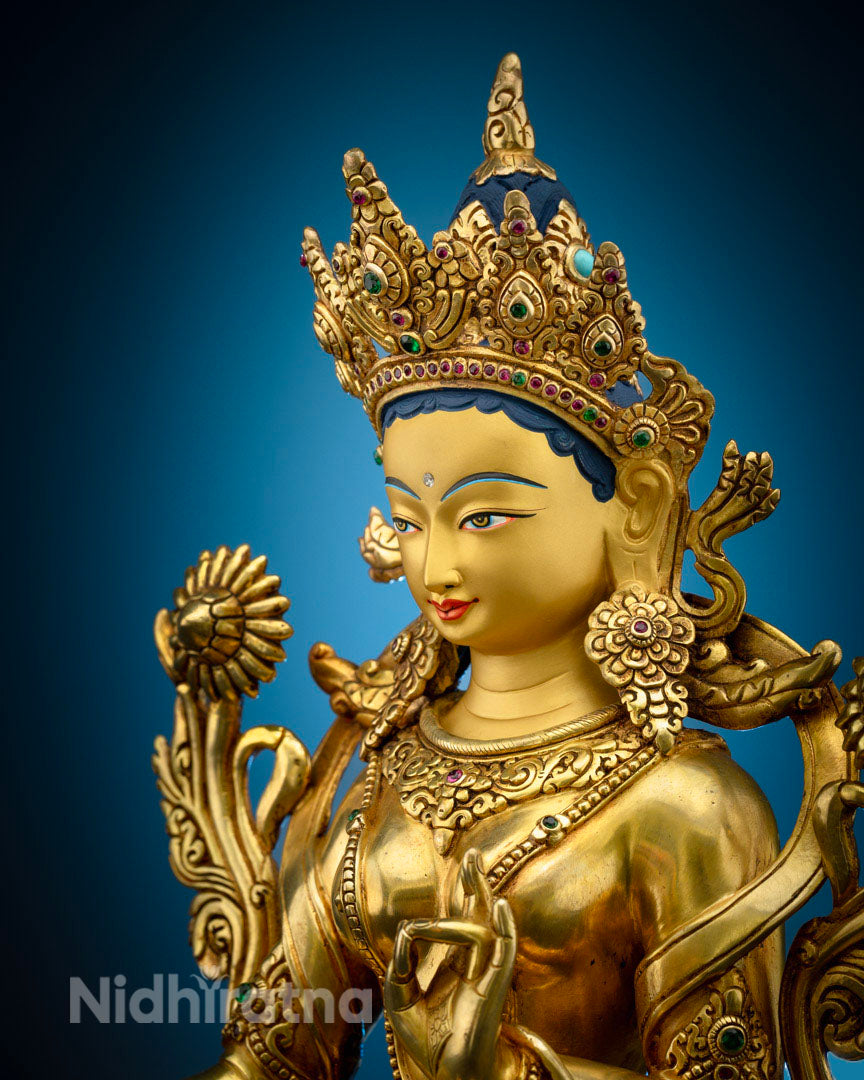 13.8" Green Tara Goddess Statue | Tara Buddha Statue