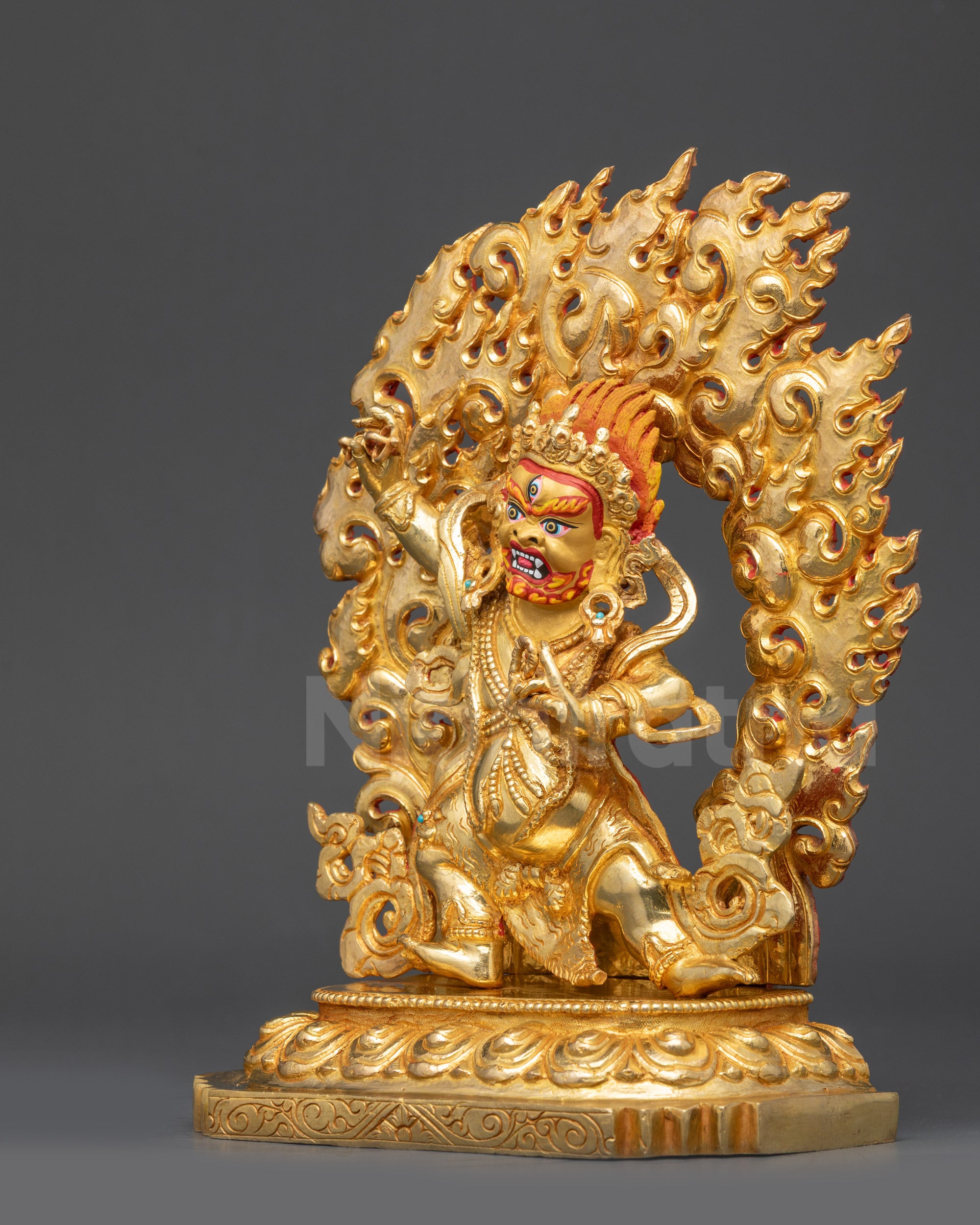 Copper Alloy Chana Dorje Statue with Intricate Swirling Robes and Detailed Patterns