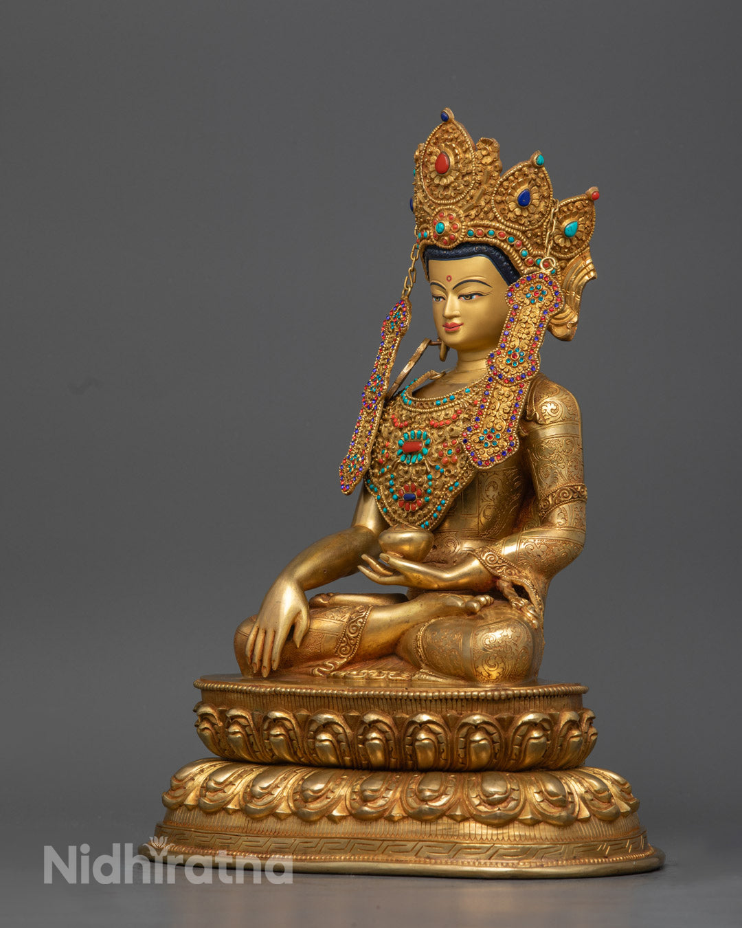 Crowned Shakyamuni Buddha Statue | Traditional Nepalese Buddhist Art
