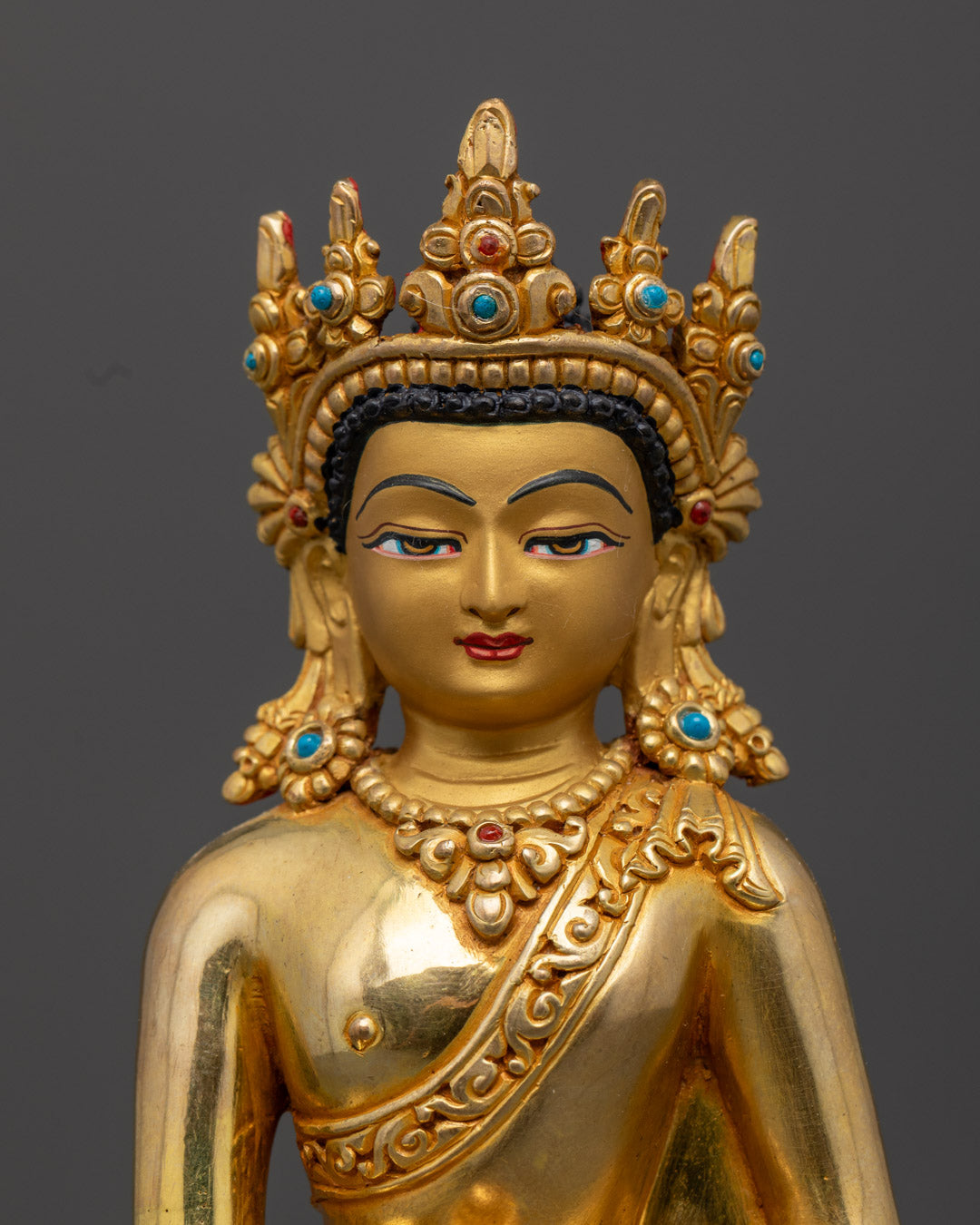 Crowned Shakyamuni Buddha Statue | Hand-Carved Tibetan Buddhist