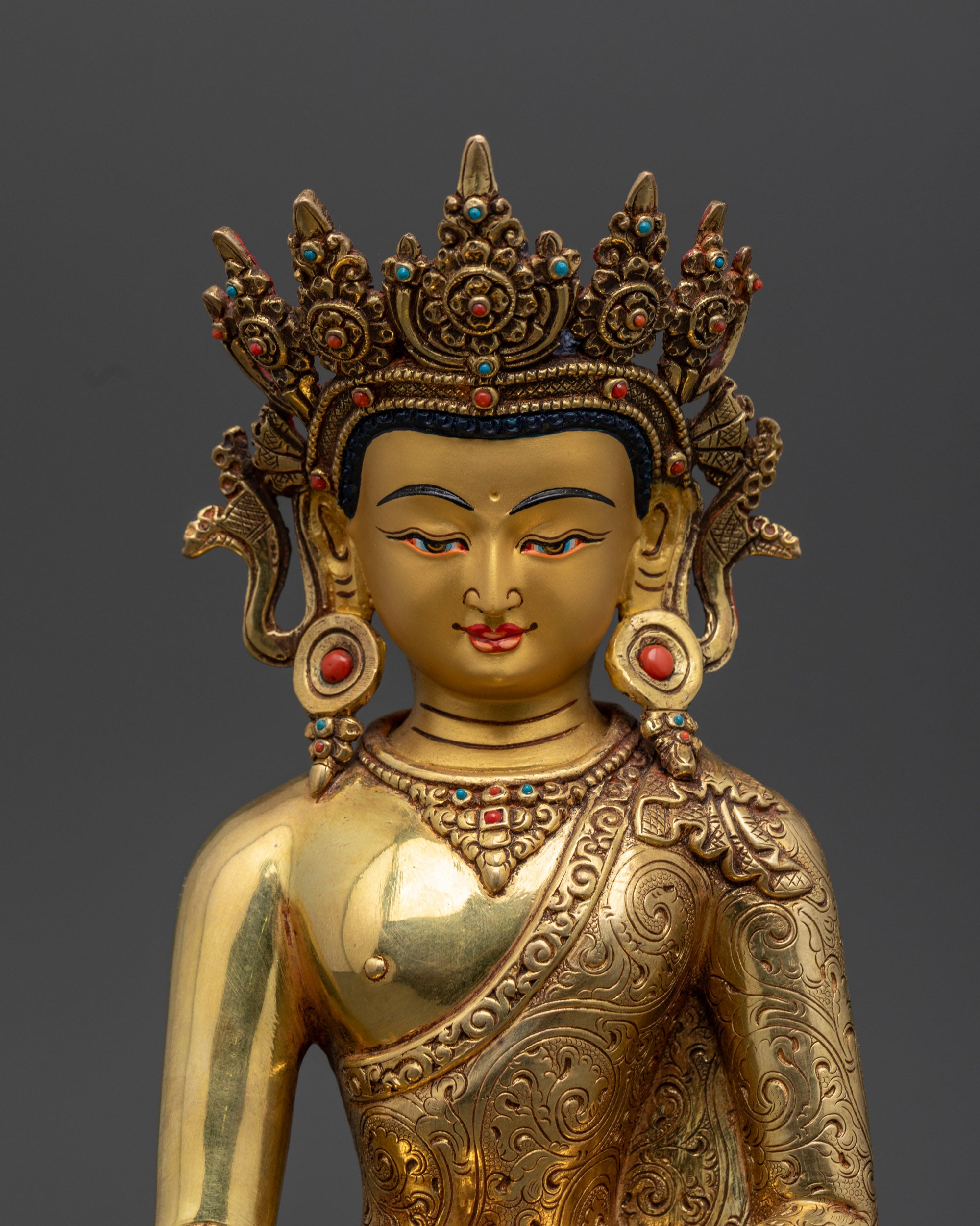Crown Shakyamuni Buddha Statue | 24K Gold-Gilded Sculpture