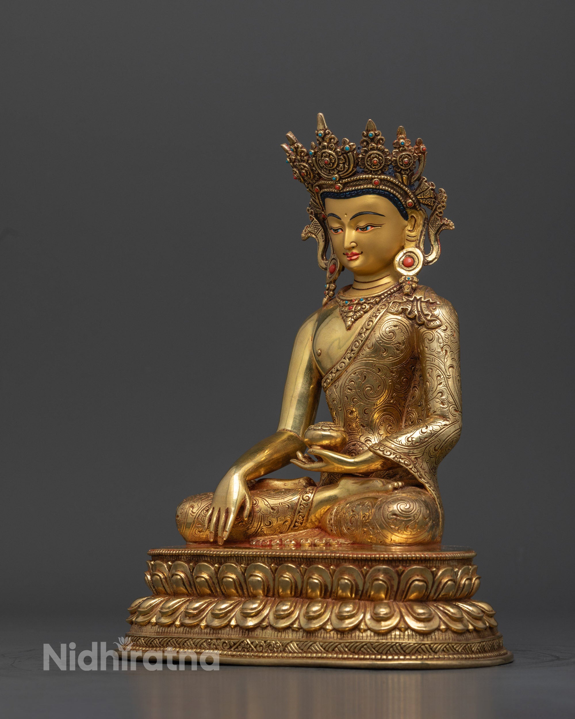 Crown Shakyamuni Buddha Statue | 24K Gold-Gilded Sculpture
