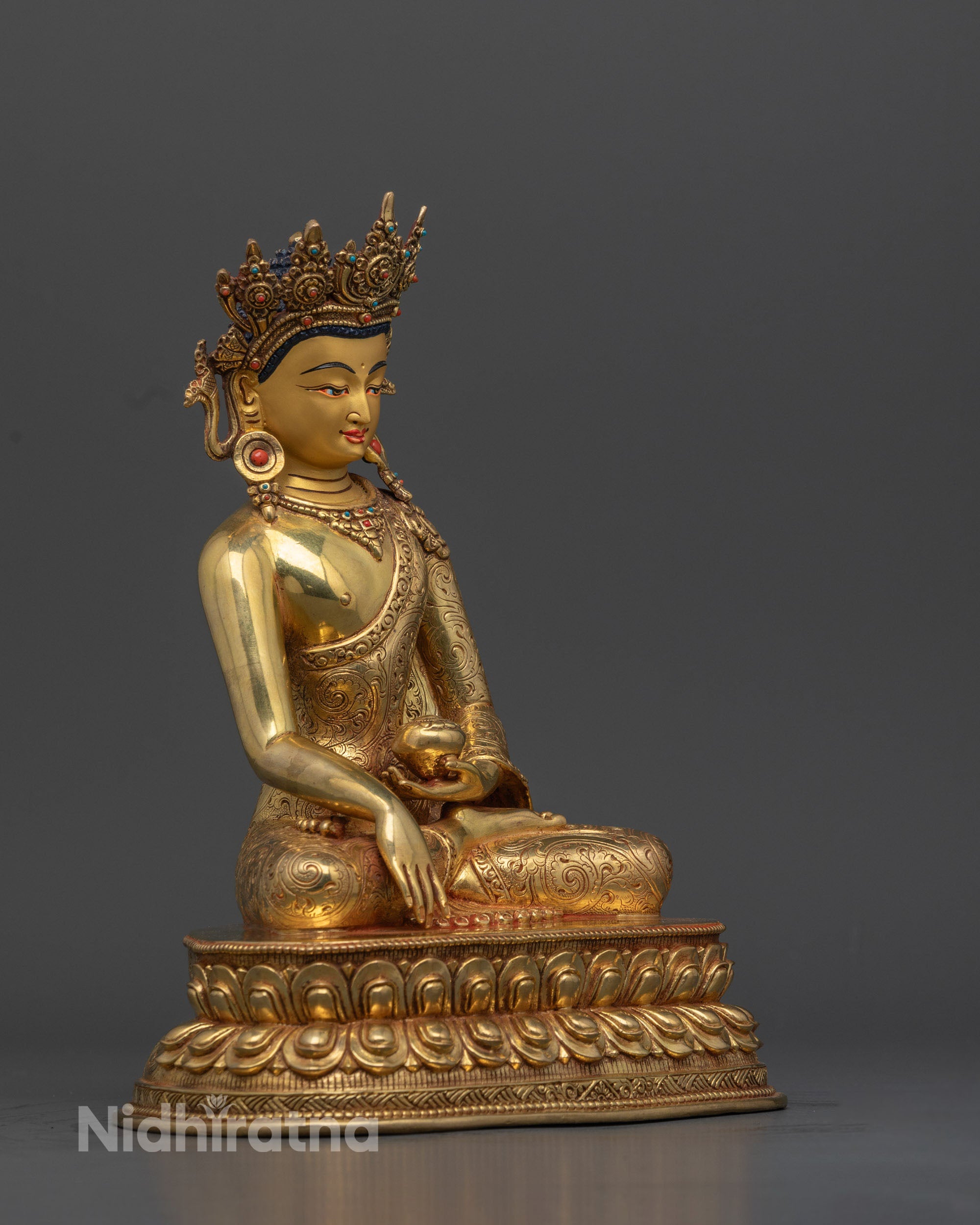Crown Shakyamuni Buddha Statue | 24K Gold-Gilded Sculpture