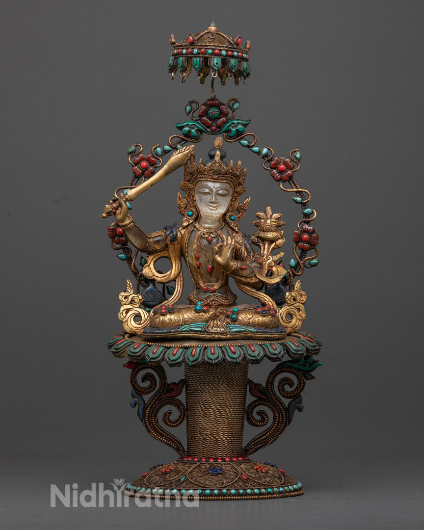 Crystal made body and Adorned with semi-precious stones | Sword Manjushri Statue |