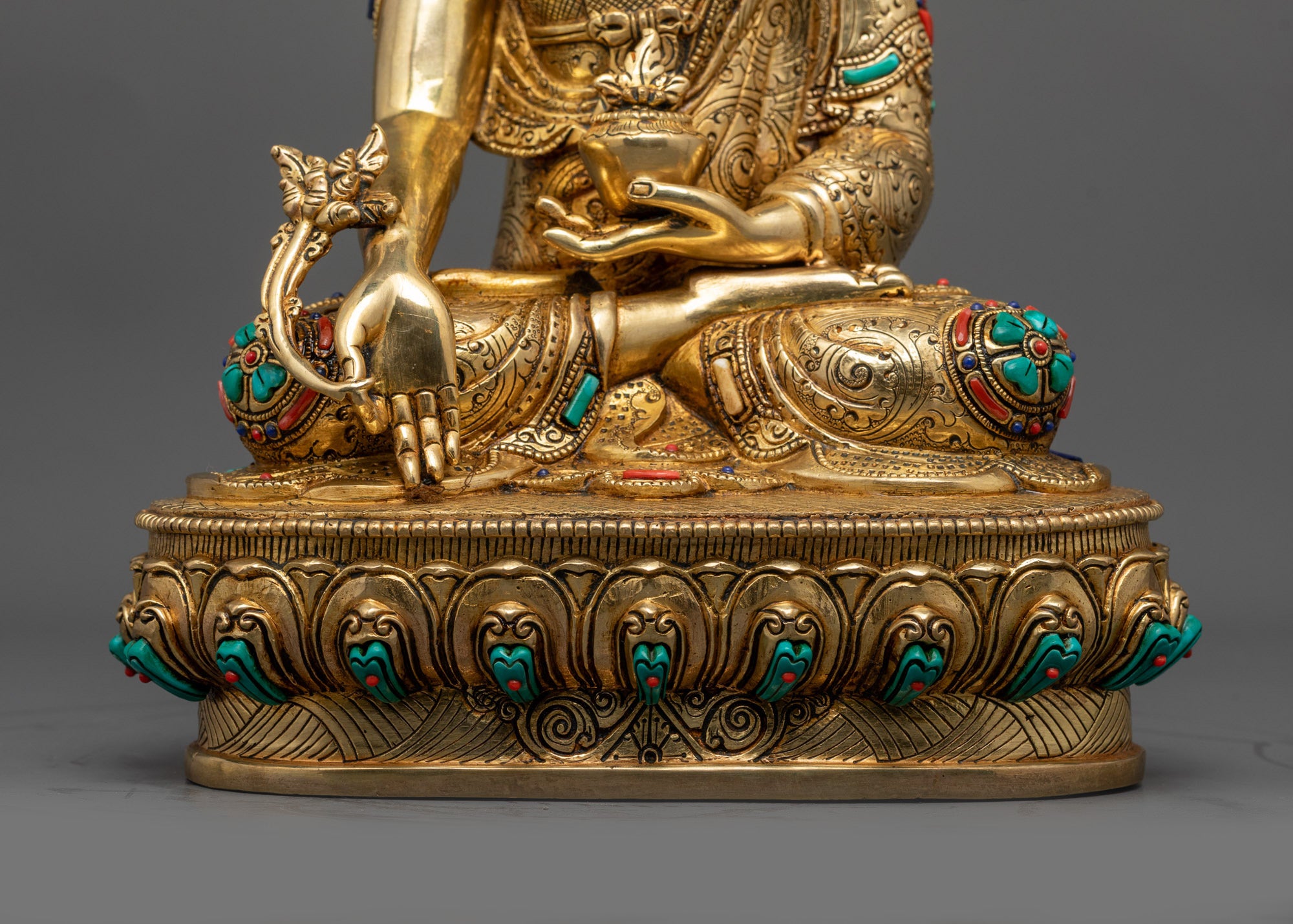 24K Gold Fire-Gilded Medicine Buddha Statue | Handcrafted Sculpture