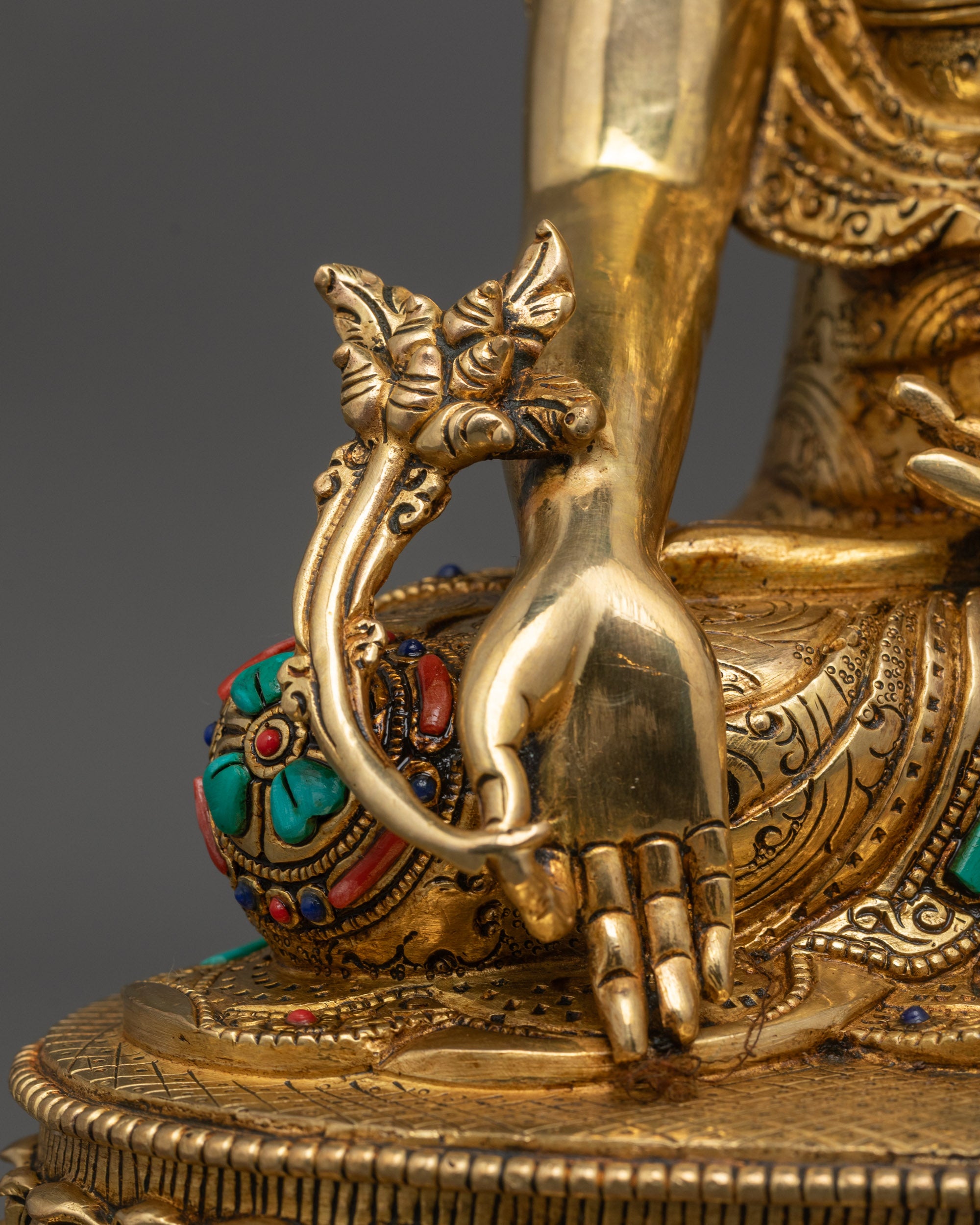 24K Gold Fire-Gilded Medicine Buddha Statue | Handcrafted Sculpture