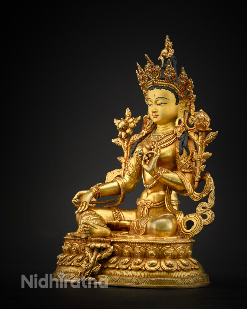 Green Tara Mother of Buddha Statue | 24K Gold Hand Carved Statue