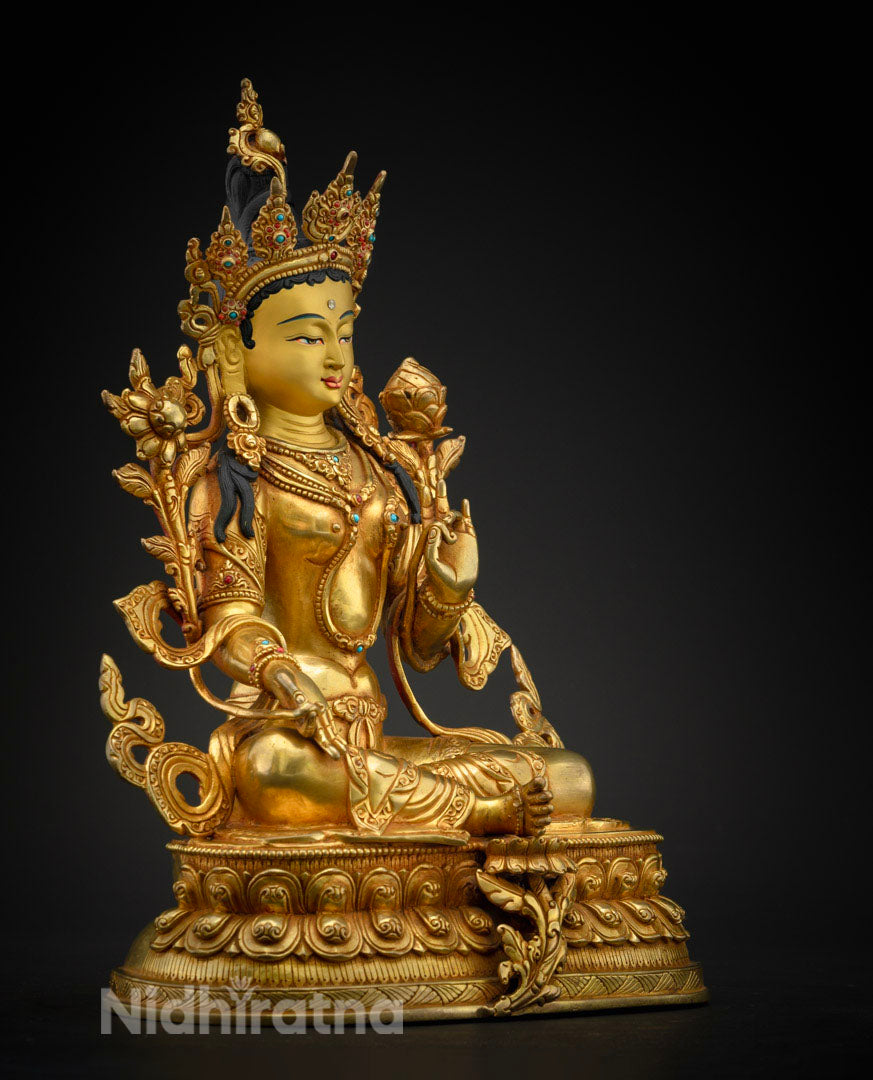 Green Tara Mother of Buddha Statue | 24K Gold Hand Carved Statue