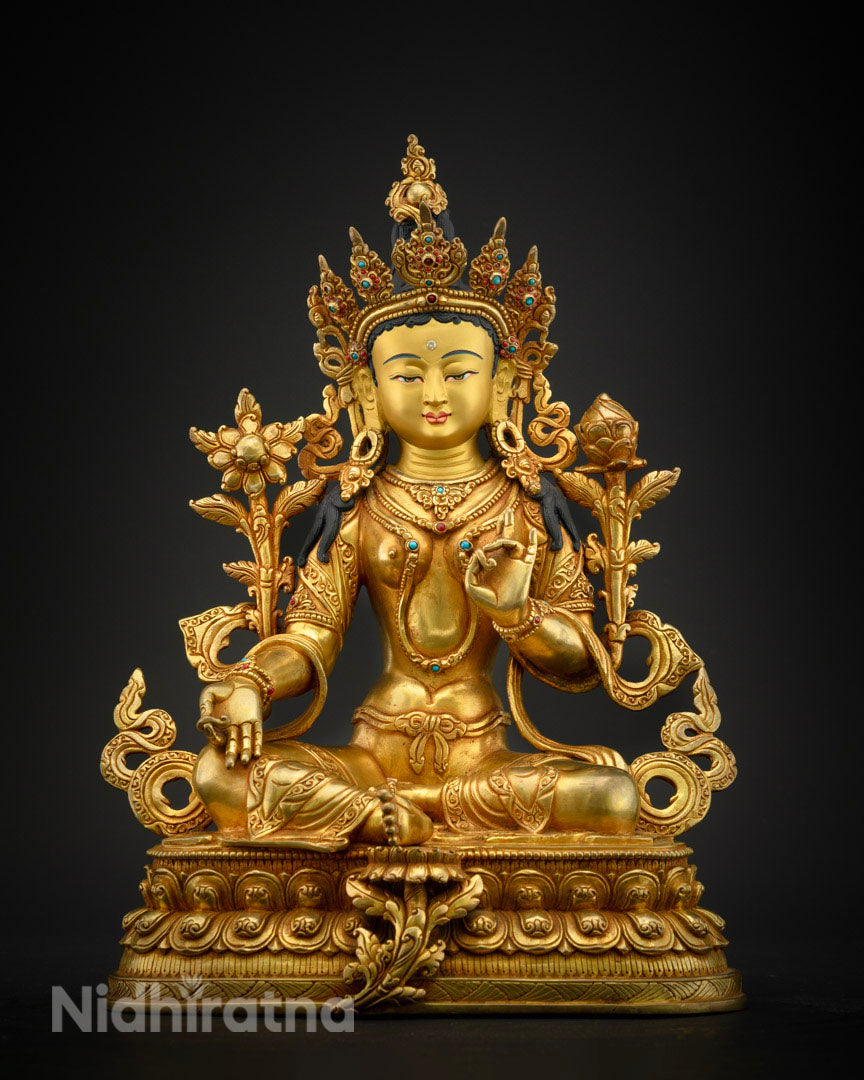 Green Tara Mother of Buddha Statue | 24K Gold Hand Carved Statue
