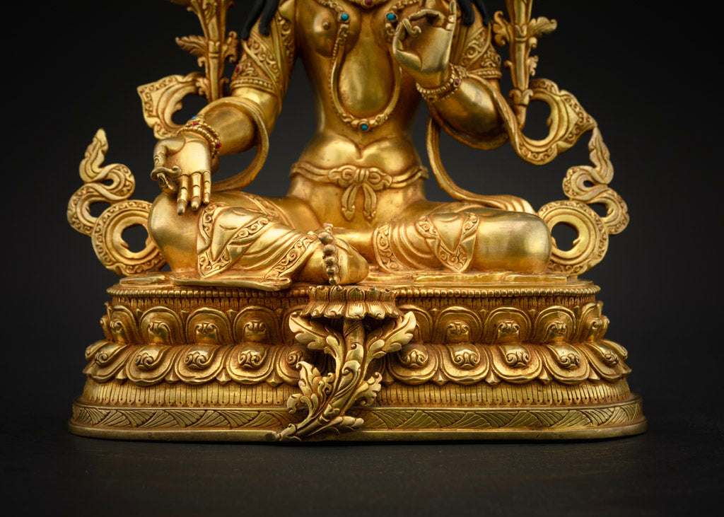 Green Tara Mother of Buddha Statue | 24K Gold Hand Carved Statue