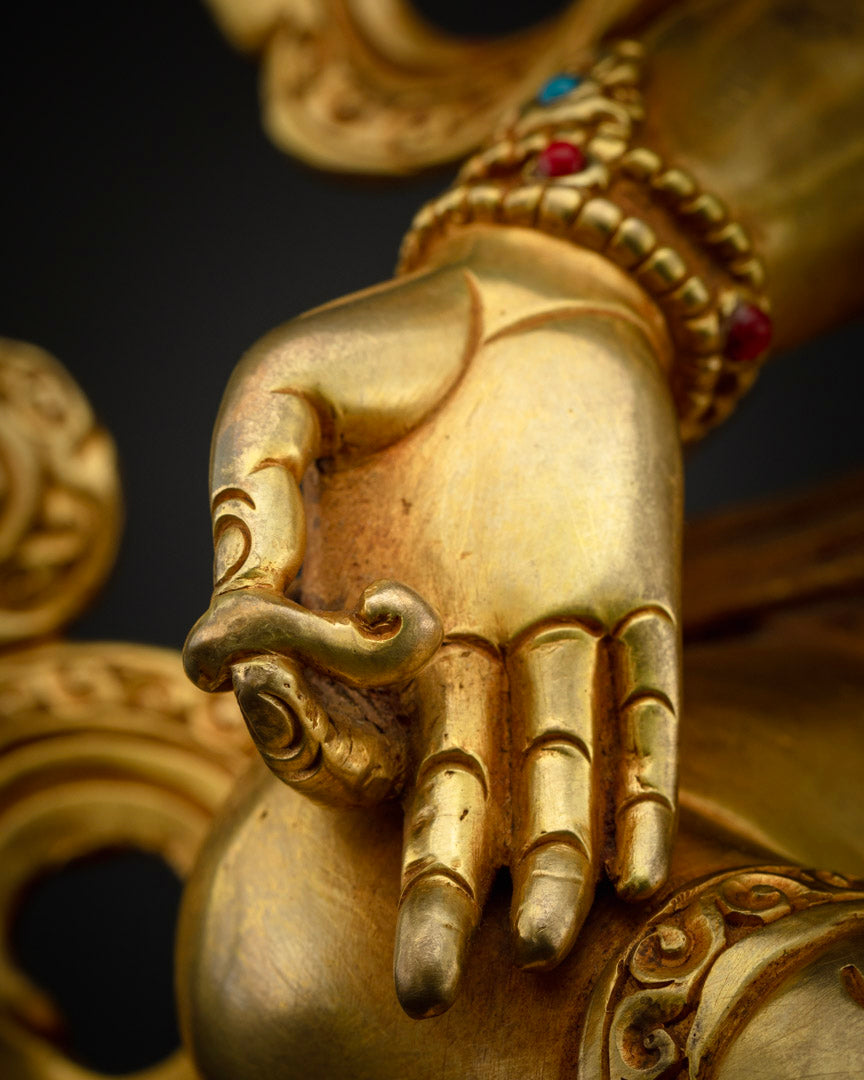 Green Tara Mother of Buddha Statue | 24K Gold Hand Carved Statue