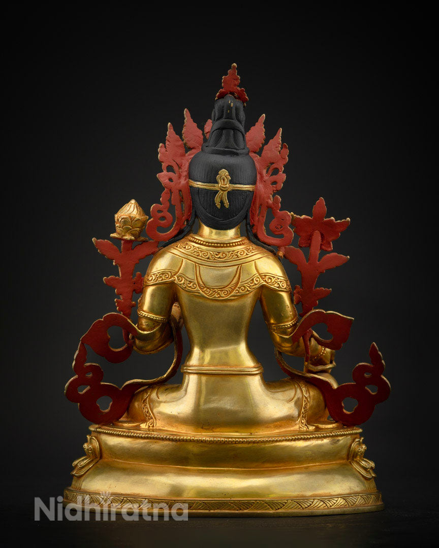 Green Tara Mother of Buddha Statue | 24K Gold Hand Carved Statue